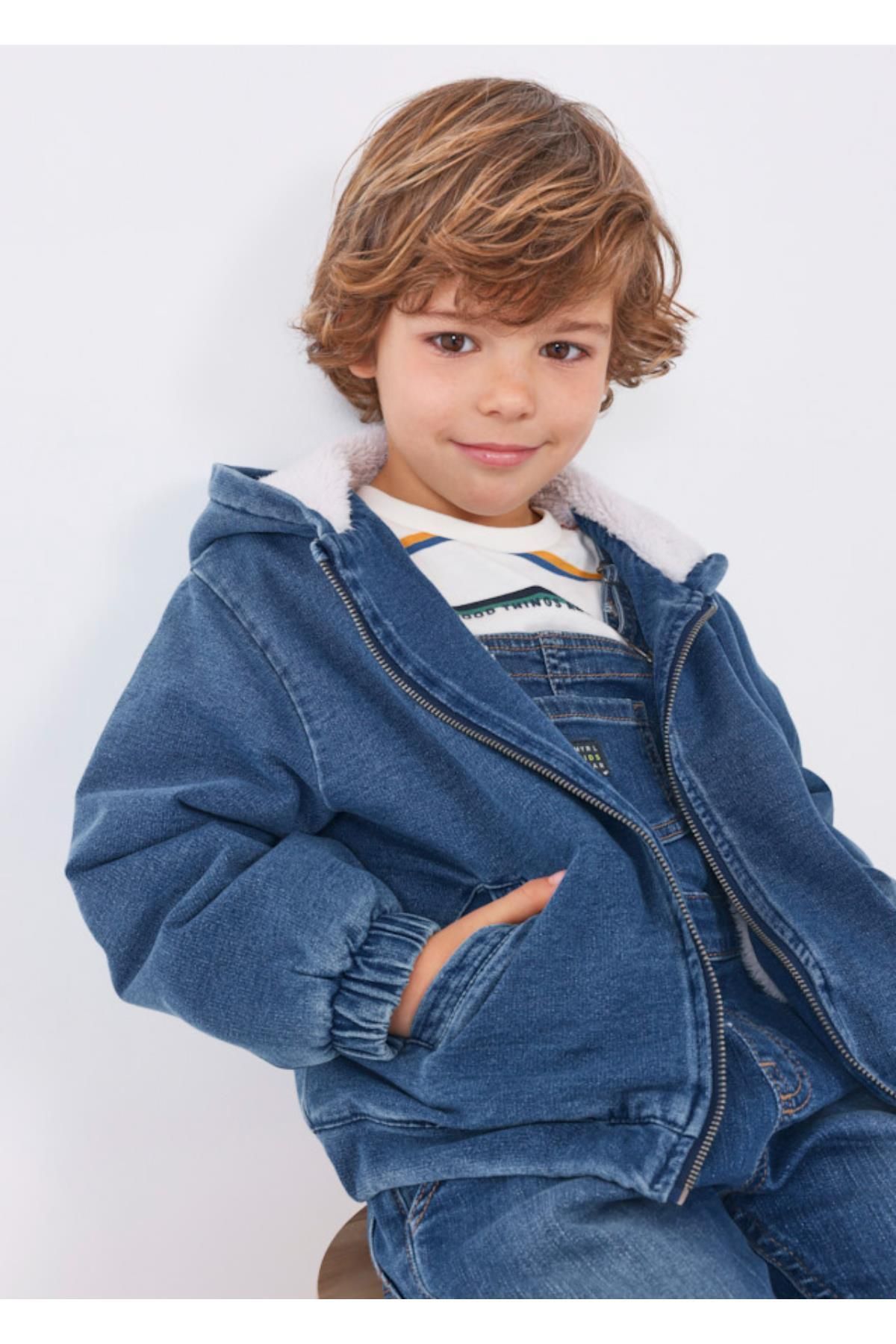Örme Denim Içi Peluşlu Kapüşonlu Erkek Çocuk Sweatshirt
