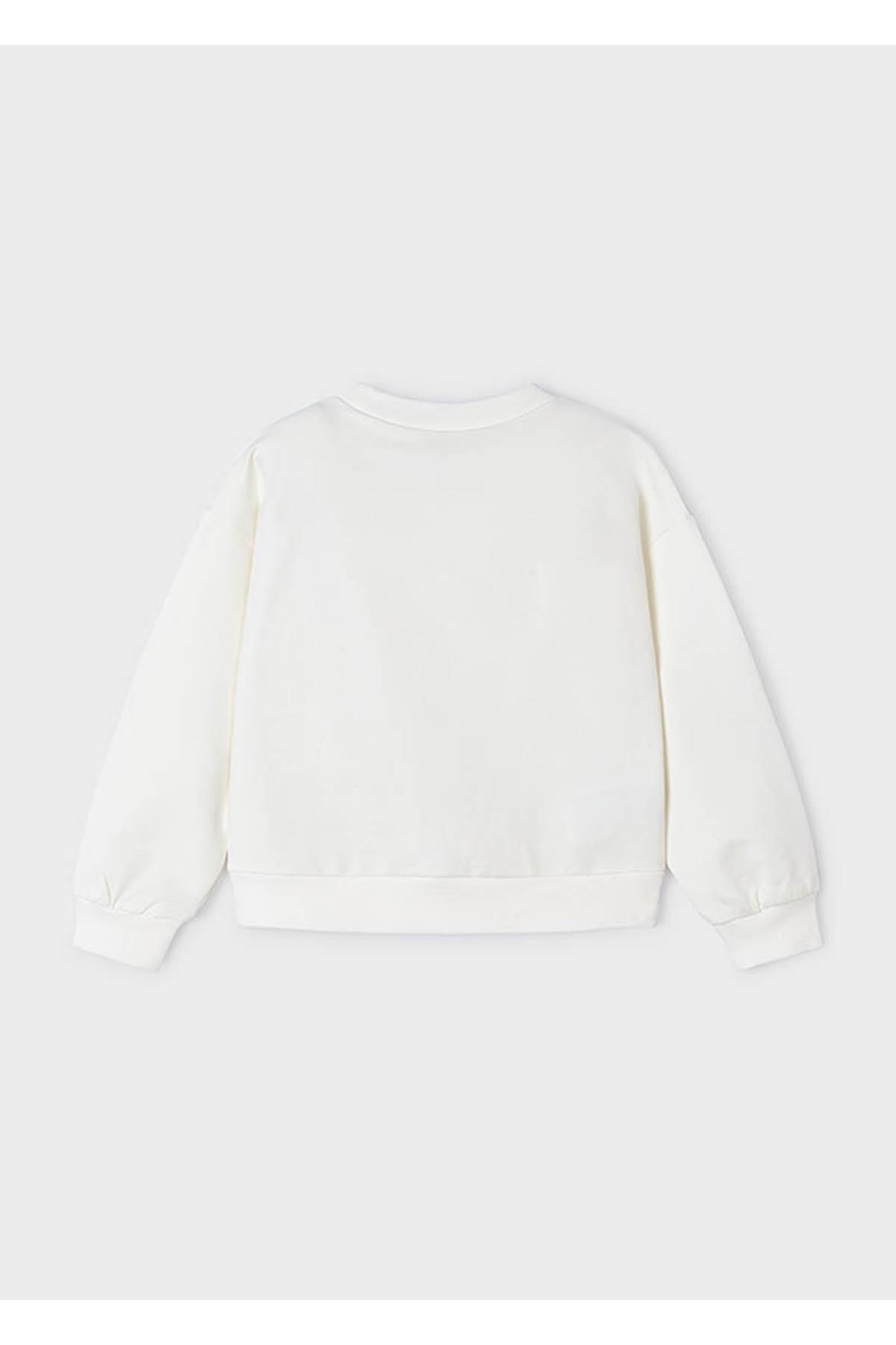 Yazlık Kız Işlemeli Uzun Kol Sweatshirt Krem