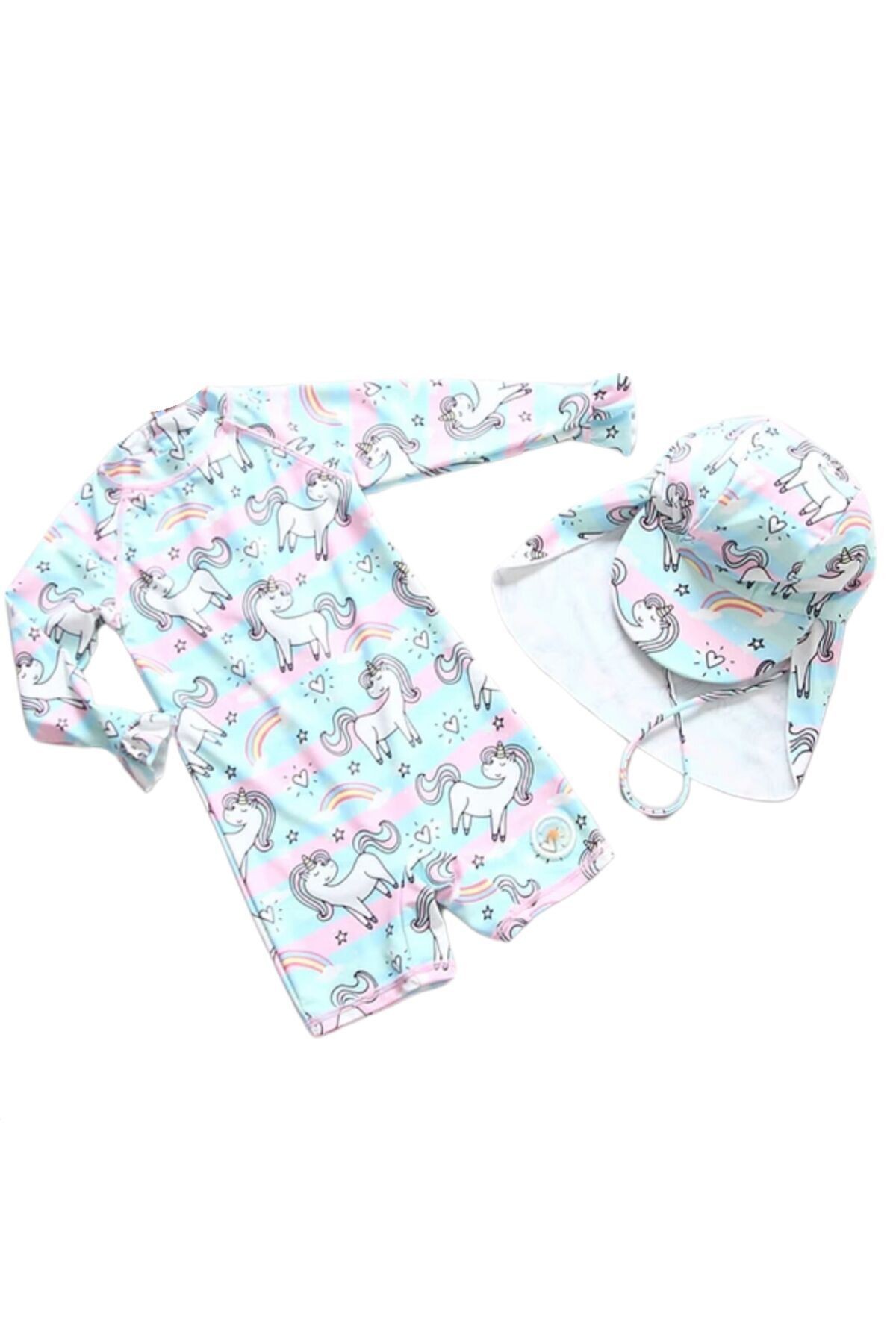 UPF50+ güneş korumalı uzun kollu unicorn pembe mavi mont gökkuşağı unicorn mayo şapka set