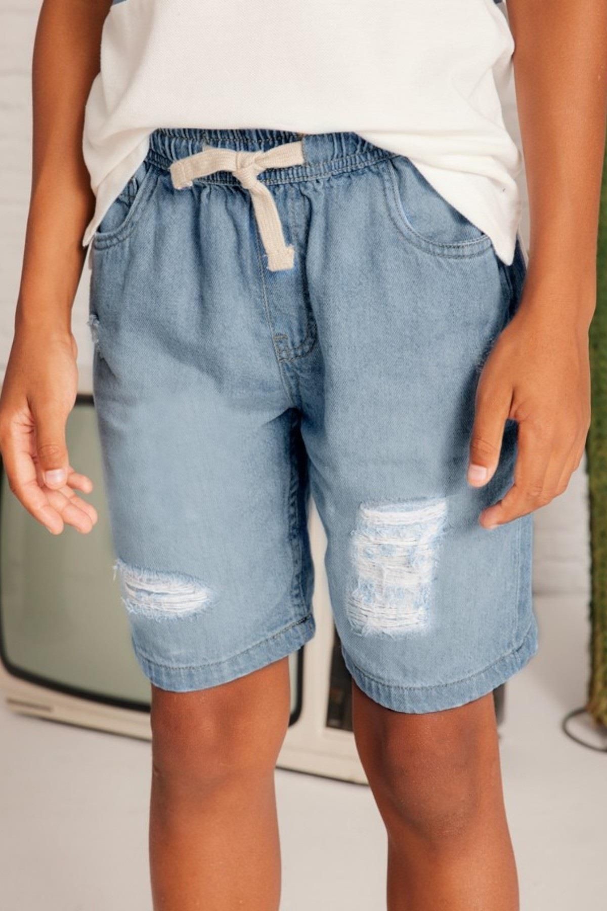 Erkek Çocuk 10-14 Yaş Lastikli Bel Denim Şort 6210