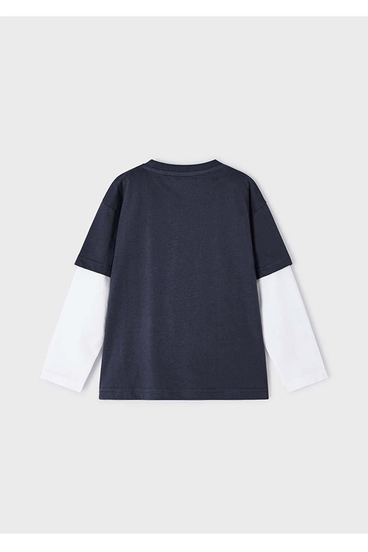 Yazlık Erkek Uzun Kol Çift Kat T-shirt - Lacivert