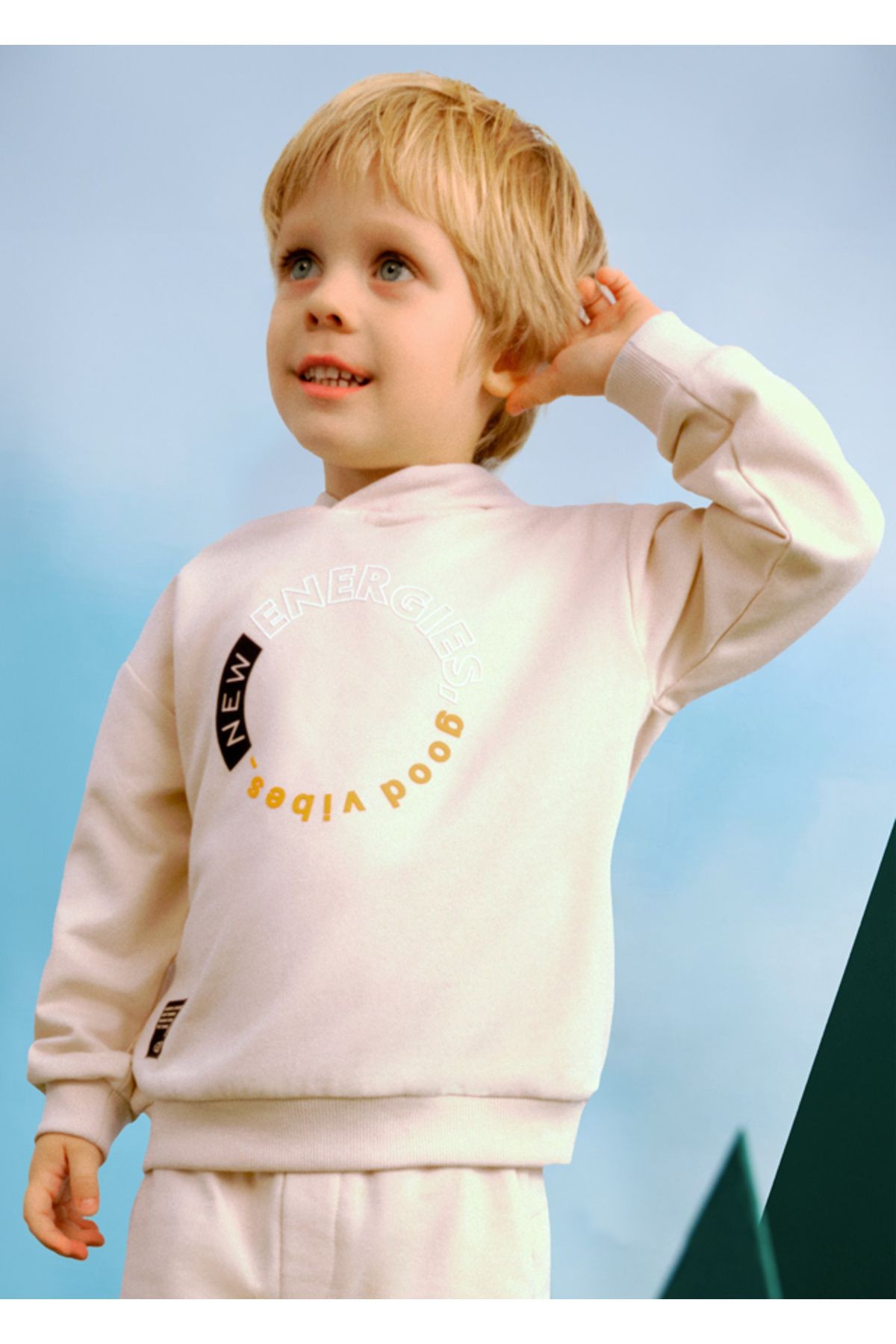 04-10 Yaş Bej Erkek Çocuk  Kapşonlu Sweat - Bej