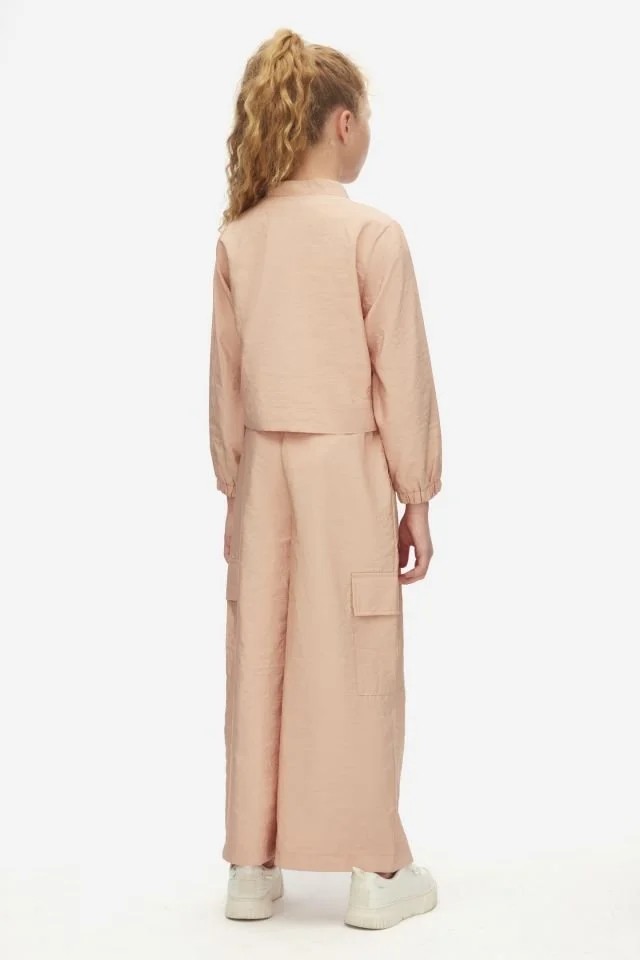 Kız Çocuk Toz Pembe Ceket ve Pantolon Takım