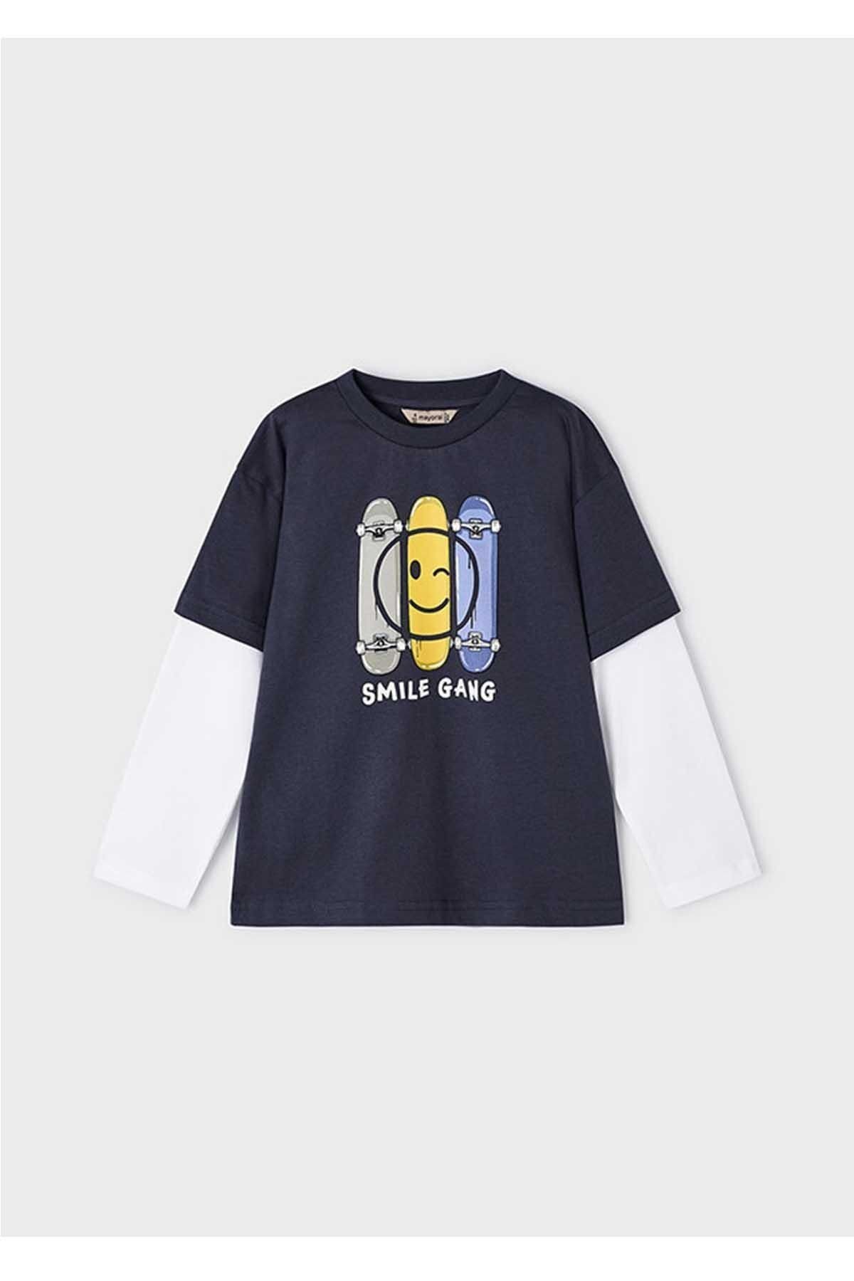 Yazlık Erkek Uzun Kol Çift Kat T-shirt - Lacivert