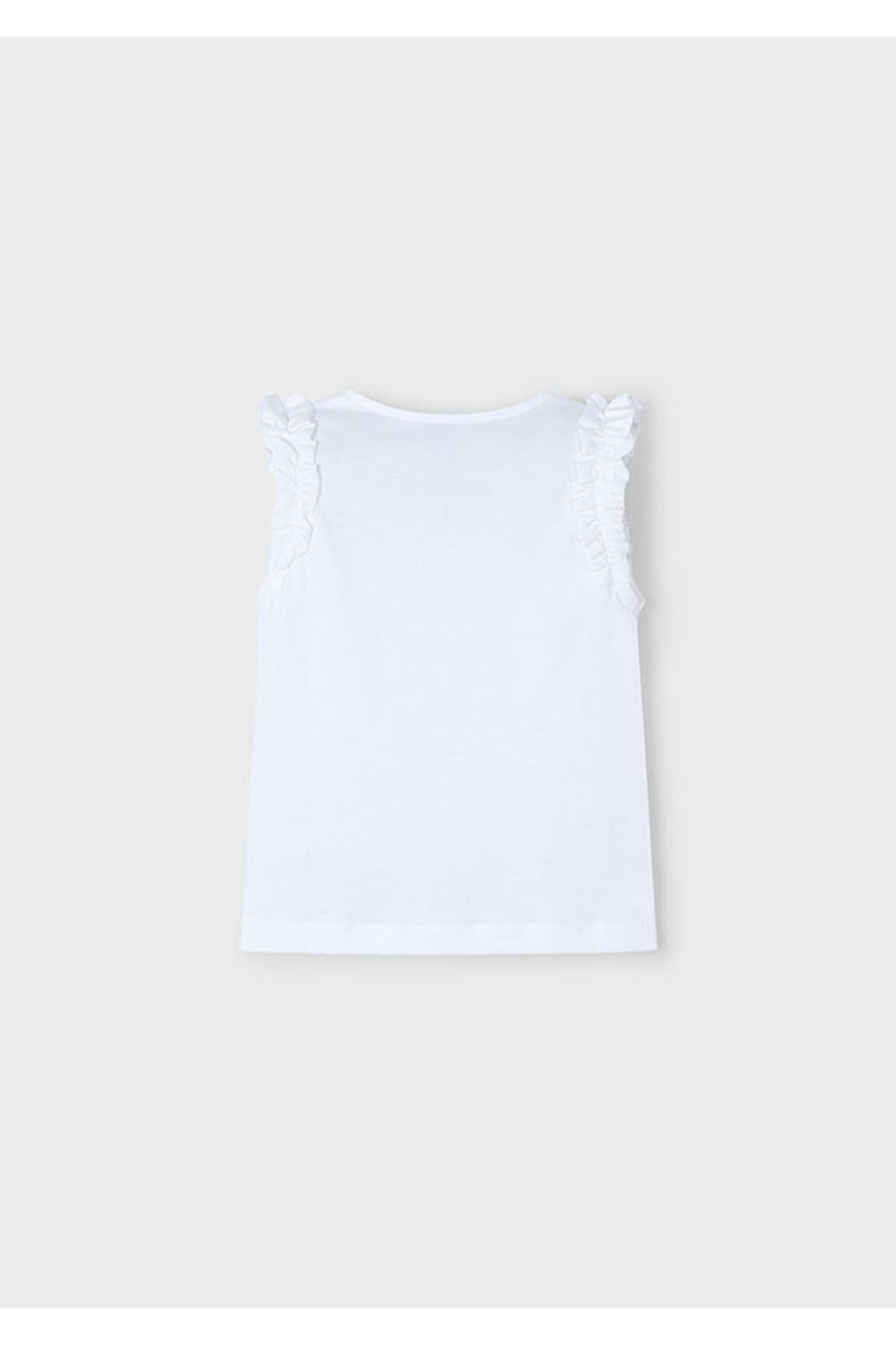 Yazlık Kız Çocuk Bakılı T-shirt - Beyaz