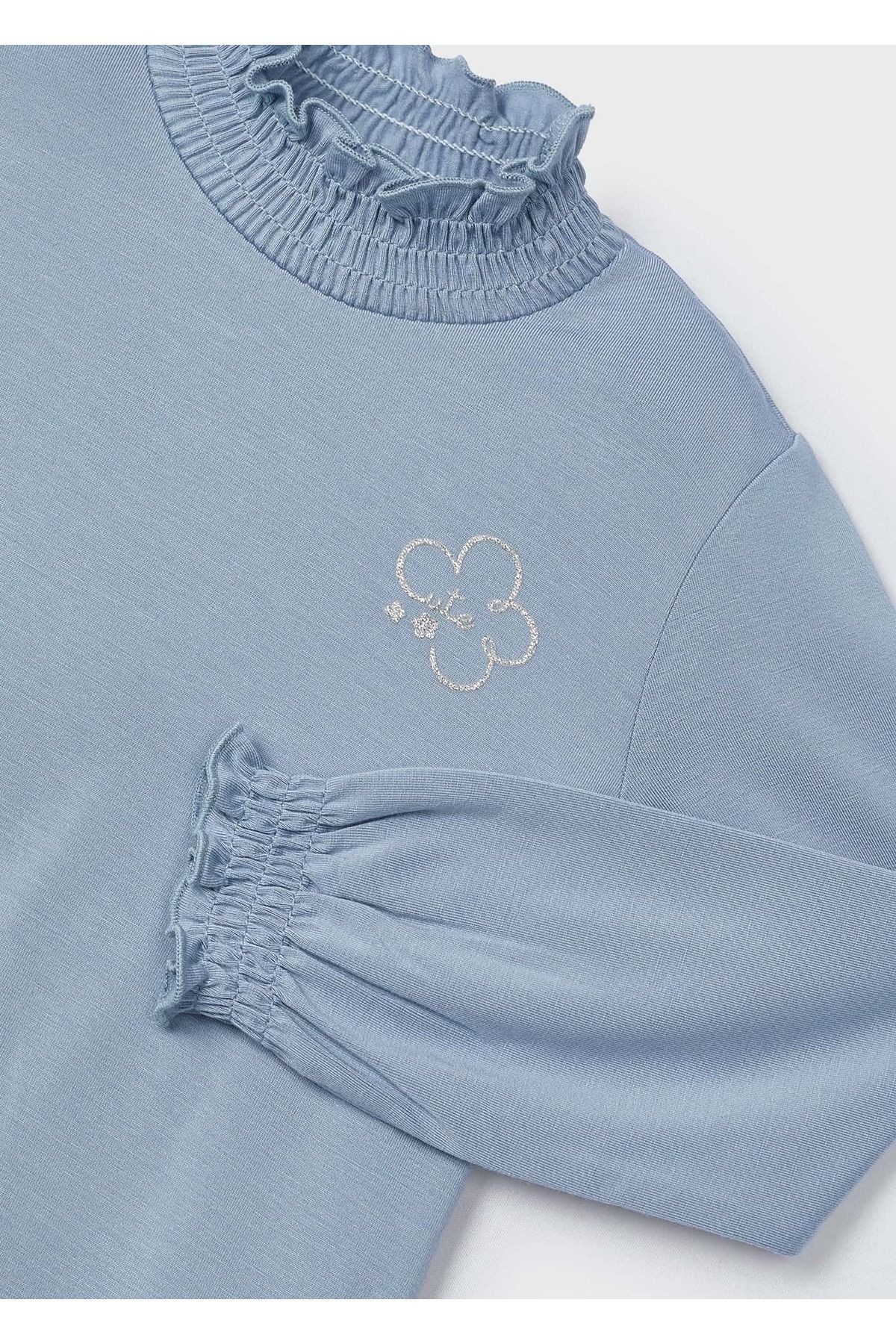 Kız Çocuk Balıkçı Yaka Sweatshirt - A. Mavi