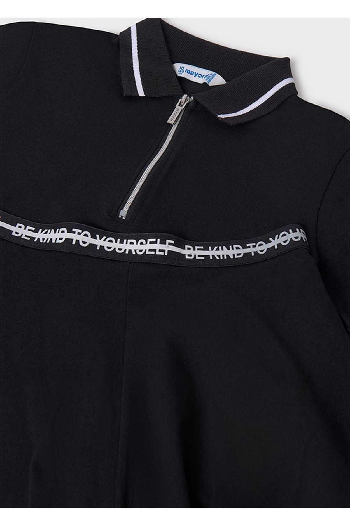 Yazlık Kız Çocuk Polo Yaka Üst T-shirt Etek 2'li Takım - Siyah