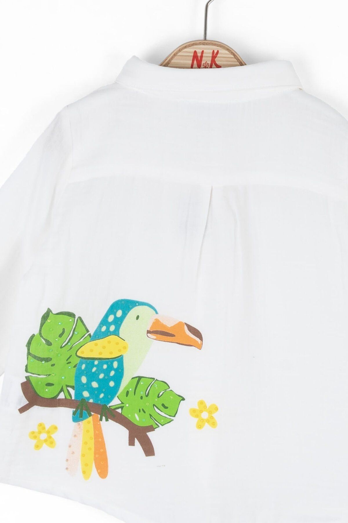 Nk Beyaz Papağan Baskılı Gömlek (1-4 Size)
