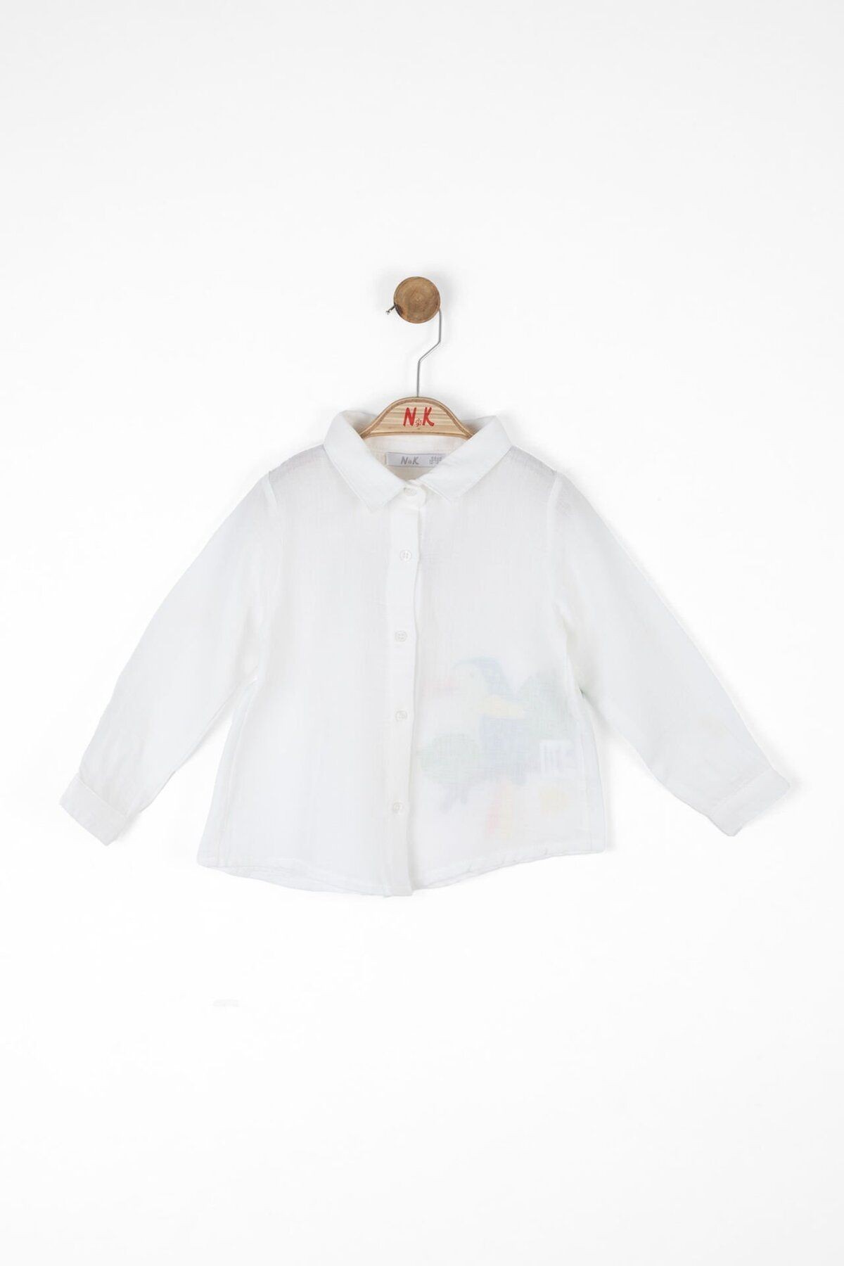 Nk Beyaz Papağan Baskılı Gömlek (1-4 Size)