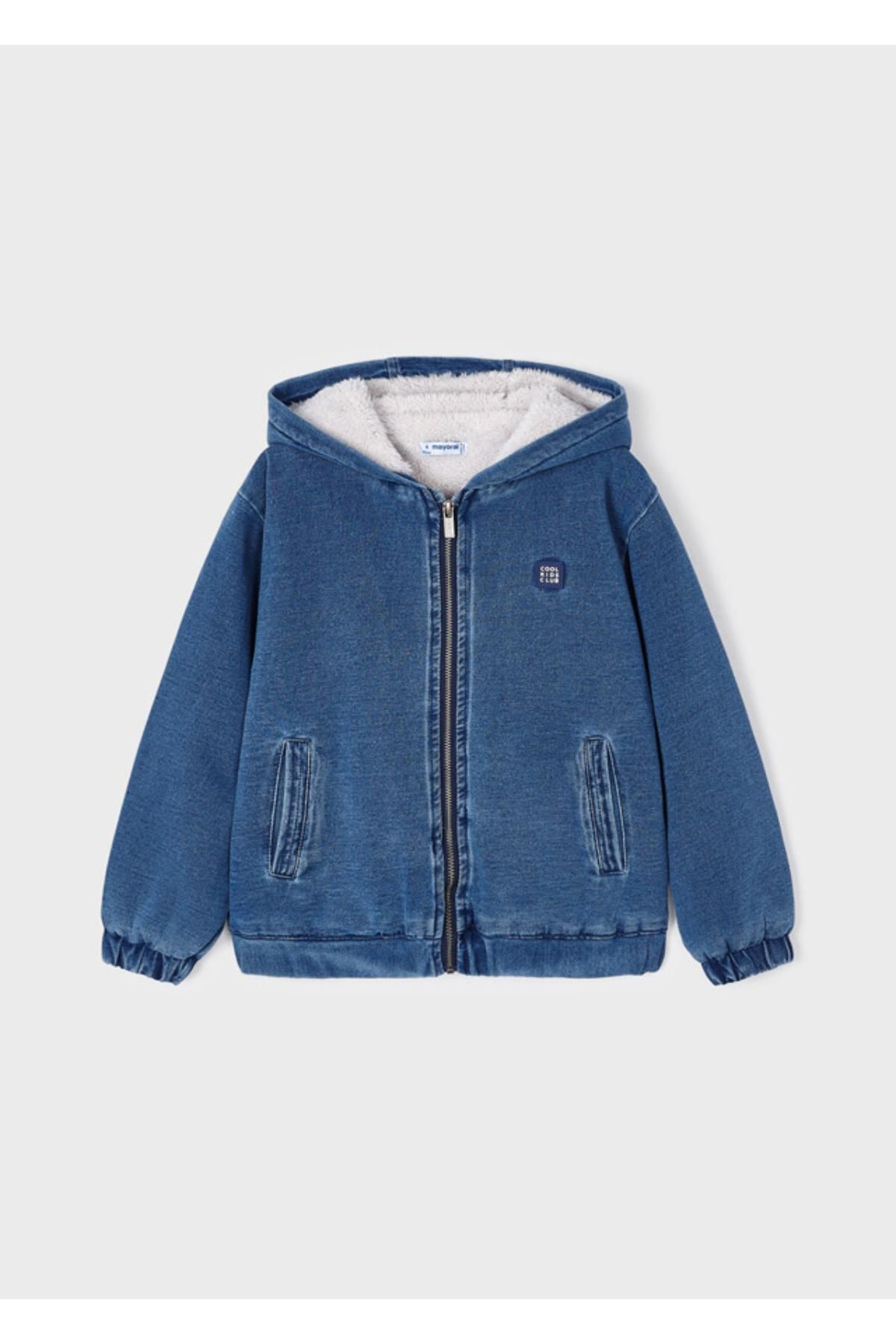 Örme Denim Içi Peluşlu Kapüşonlu Erkek Çocuk Sweatshirt