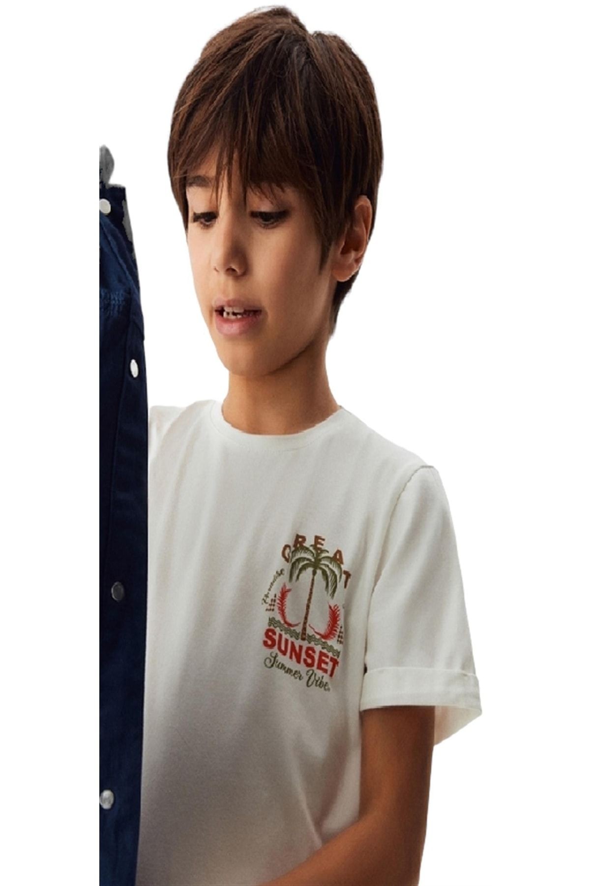 Erkek Çocuk Pamuklu Arka Baskılı Kısa Kol Tshirt