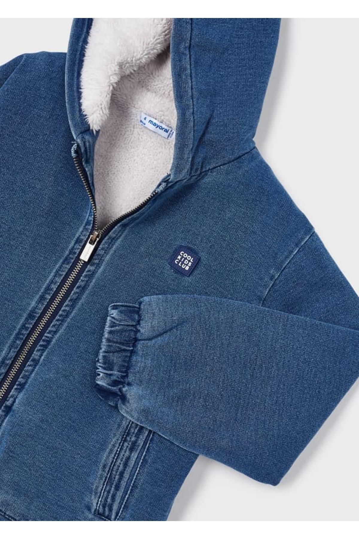 Örme Denim Içi Peluşlu Kapüşonlu Erkek Çocuk Sweatshirt