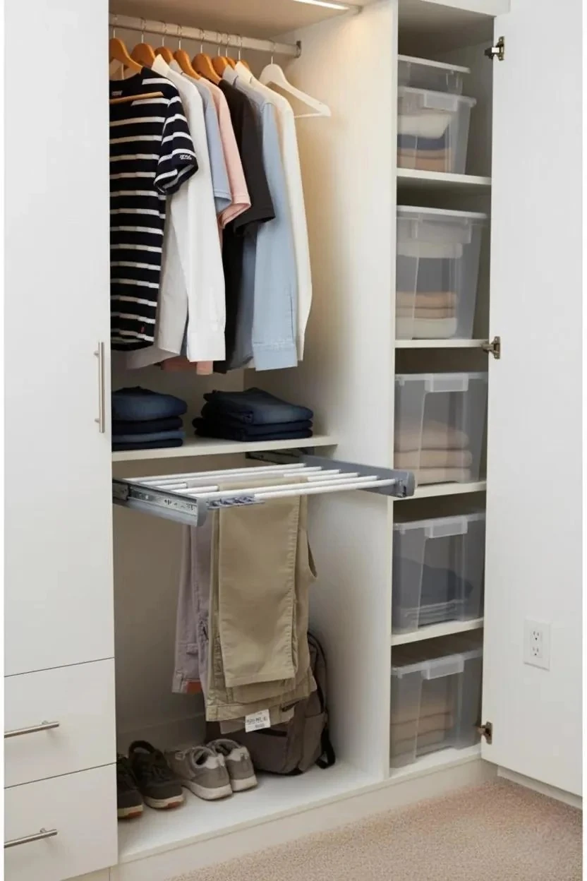 Evizmo Raylı Pantolonluk Askılığı - Teleskopik Dolap İçi Raylı Düzenleyici - Genişlik 45 cm x Derinlik 47 cm