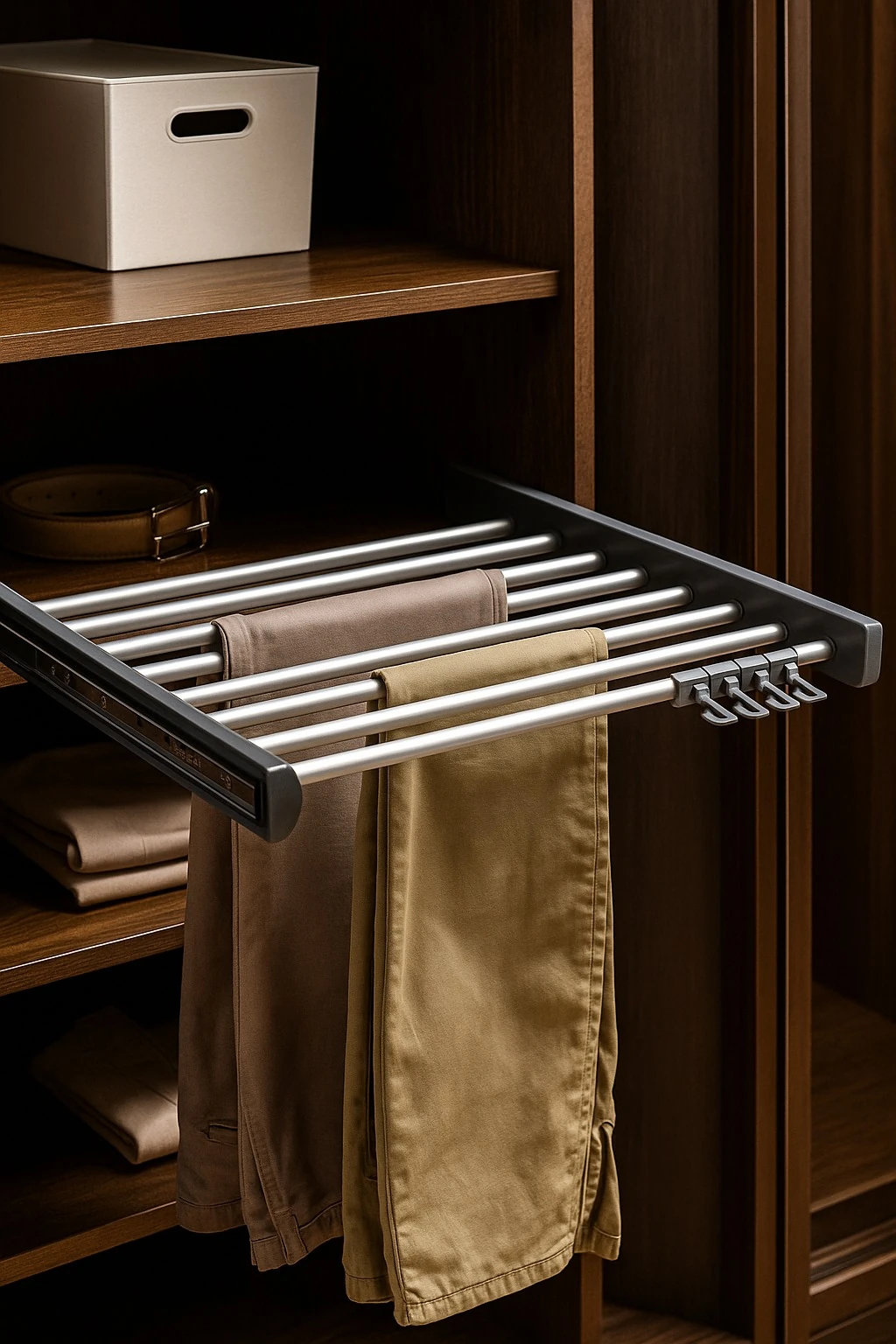 Evizmo Raylı Pantolonluk Askılığı – Dolap İçi Raylı Sistem