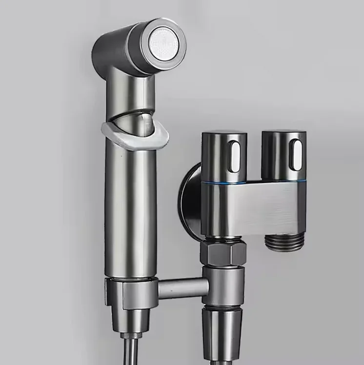 Evizmo Tabancalı Spiralli Taharet Musluğu – Klozet Temizleme Seti Koyu Gri