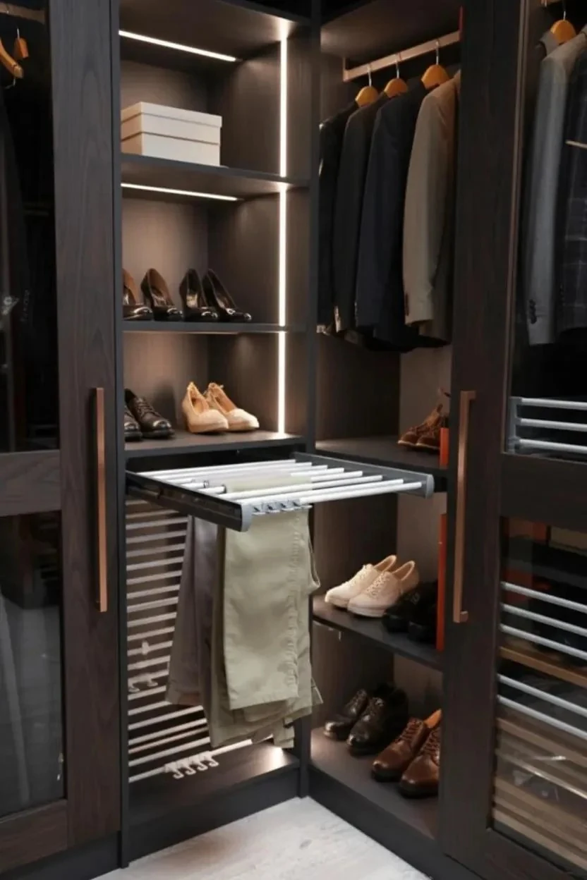 Evizmo Raylı Pantolonluk Askılığı - Teleskopik Dolap İçi Raylı Düzenleyici - Genişlik 80 cm x Derinlik 47 cm