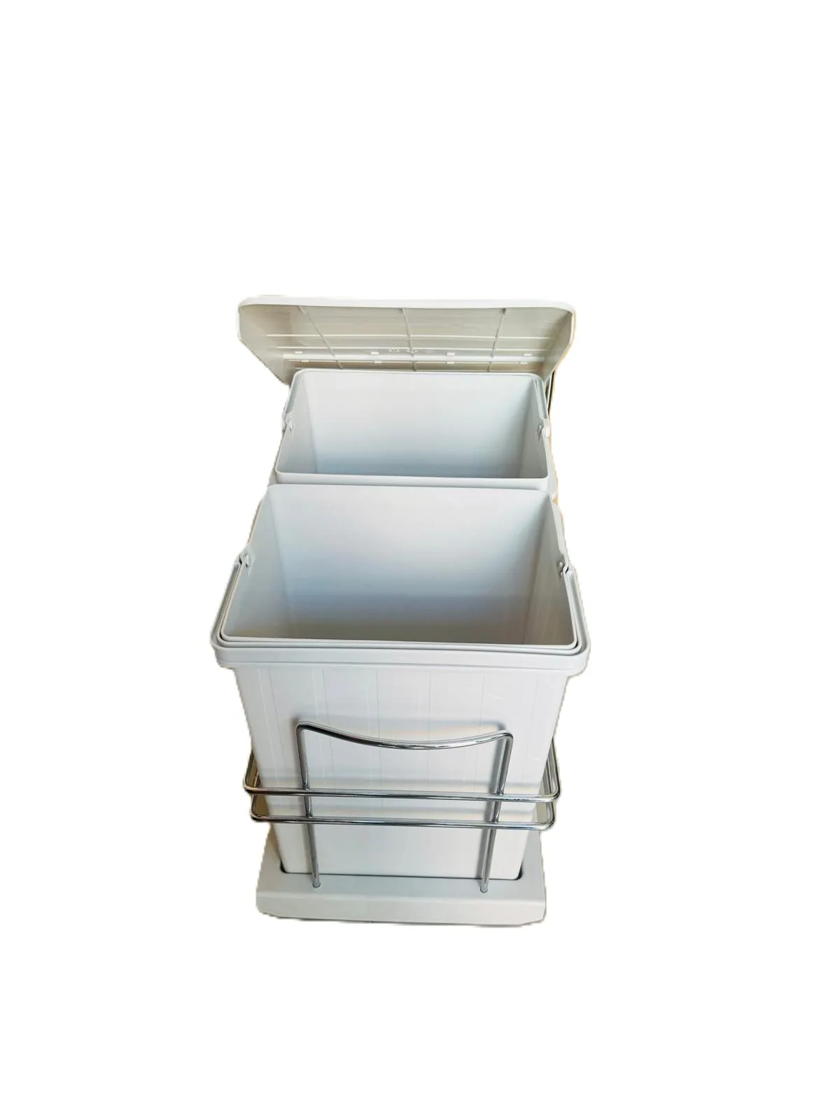 Evizmo 28+14+14 L Gri Raylı Çöp Kovası – Dolap İçi Otomatik Kapaklı