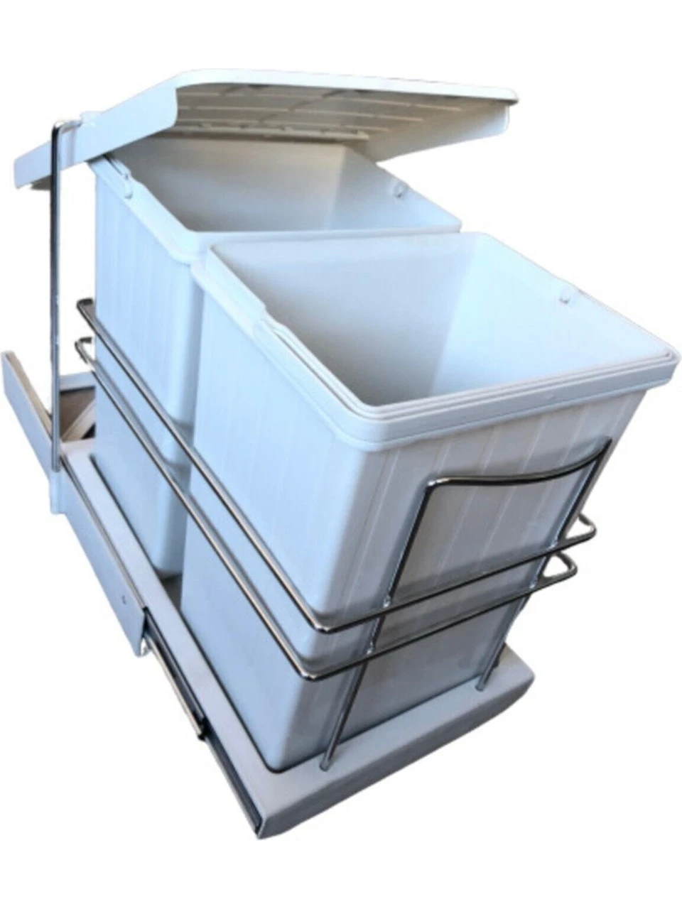 Evizmo 28+14+14 L Gri Raylı Çöp Kovası – Dolap İçi Otomatik Kapaklı