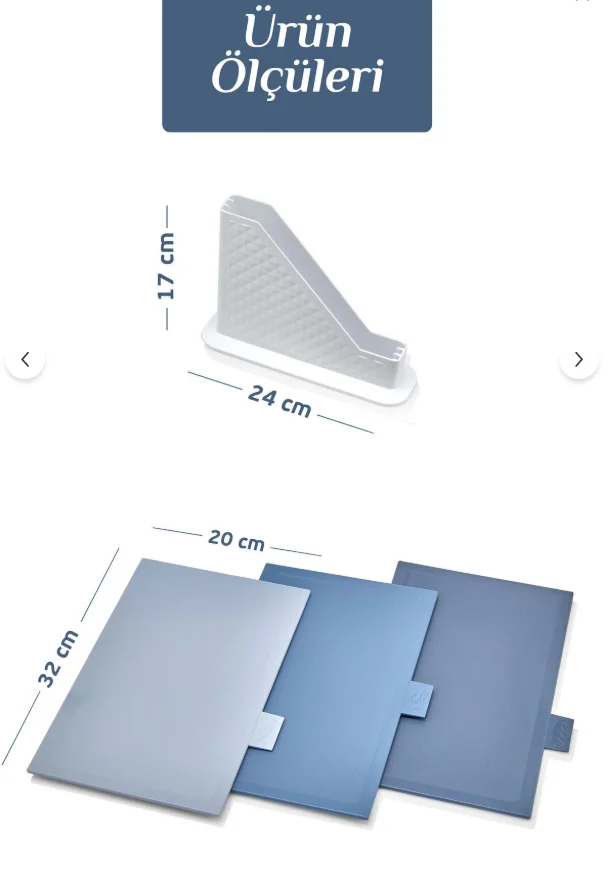 Evizmo 4’lü Tezgah Üstü Dikey Standlı Plastik Kesme Tahtası – Ekmek, Sebze, Et Doğrama Seti