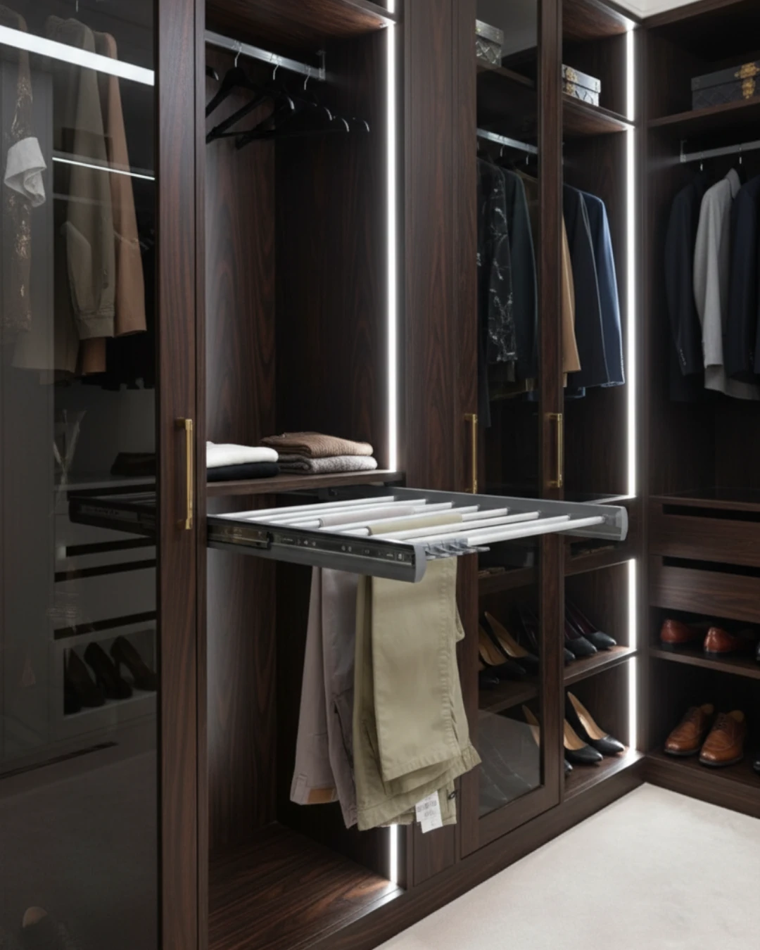 Evizmo Raylı Pantolonluk Askılığı - Teleskopik Dolap İçi Raylı Düzenleyici - Genişlik 35 cm x Derinlik 47 cm