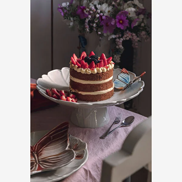 Beyaz Seramik Kek Standı 39 Cm Cloudy Butterflies Collection by Bordallo Pinheiro