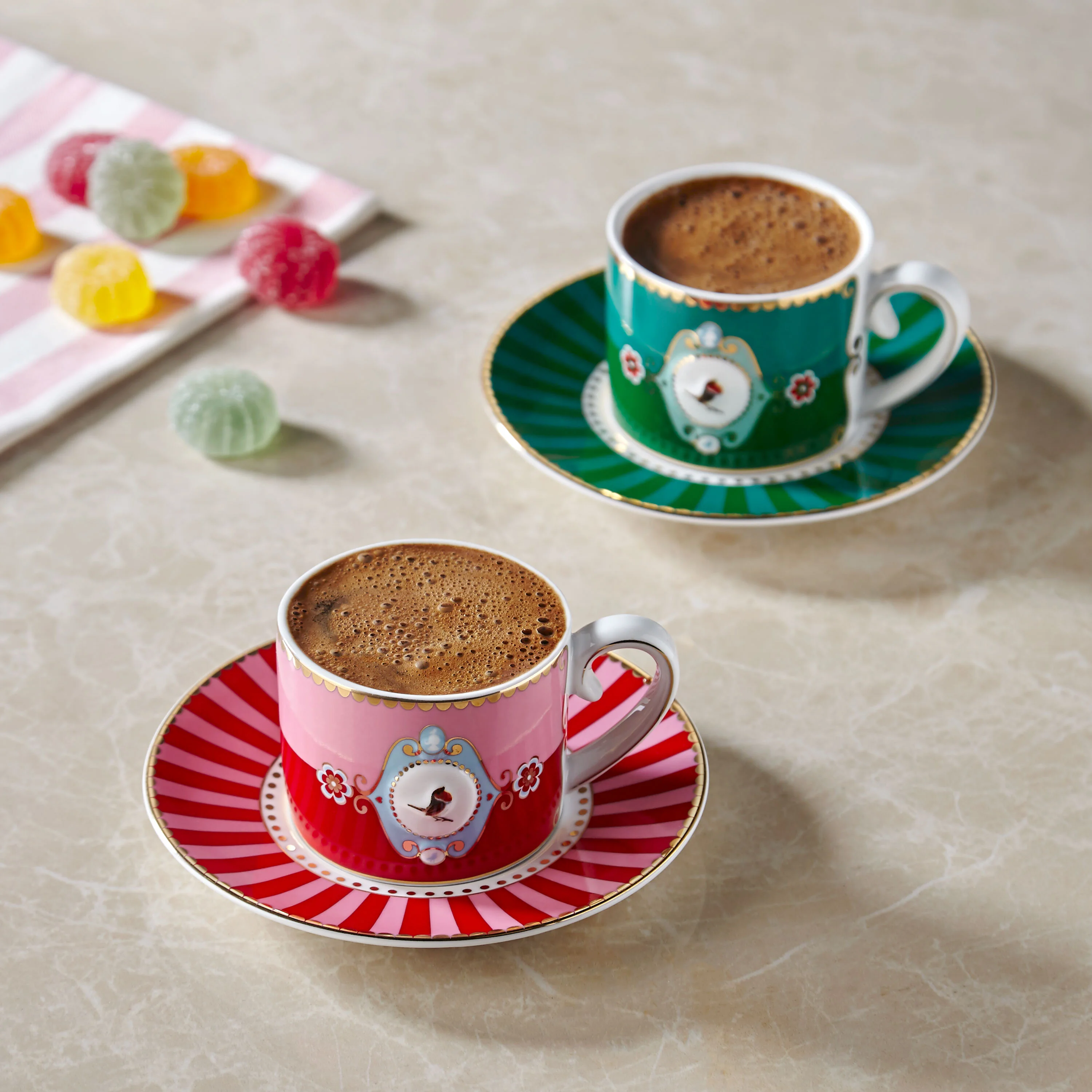 Yeşil Porselen Kahve Fincanı 125 Ml Love Birds Collection by Pip Studio