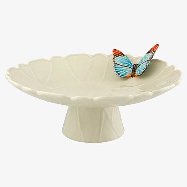 Beyaz Seramik Kek Standı 39 Cm Cloudy Butterflies Collection by Bordallo Pinheiro
