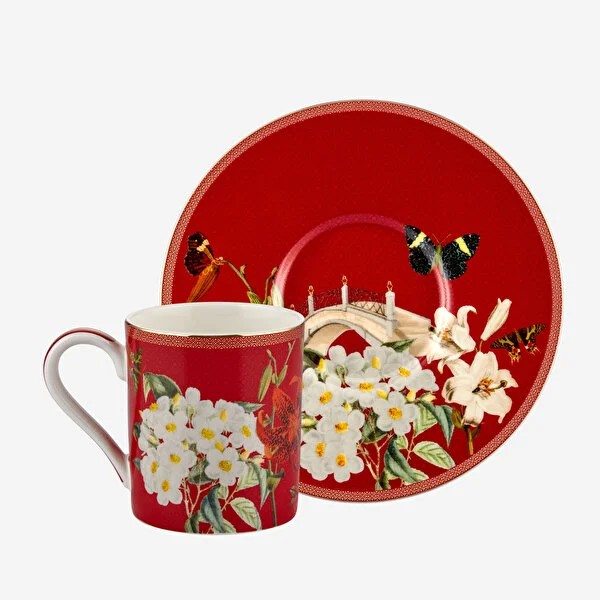 Kırmızı Porselen Kahve Fincan Seti 90 Ml Butterfly Walley Collection by Chiara Alessi