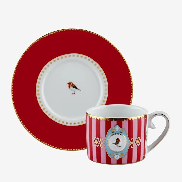 Kırmızı Pembe Porselen Kahve Fincanı 125 Ml Love Birds Collection by Pip Studio