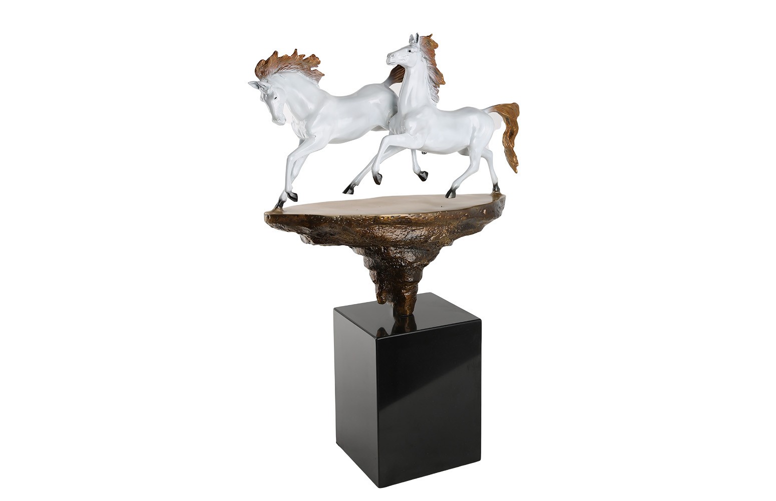 Lucky Art Bronz Mermer İkili At Dekor 85x55x32 Cm