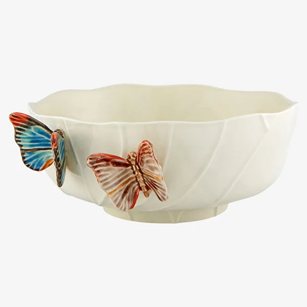 Beyaz Seramik Servis Kasesi 33 Cm Cloudy Butterflies Collection by Bordallo Pinheiro