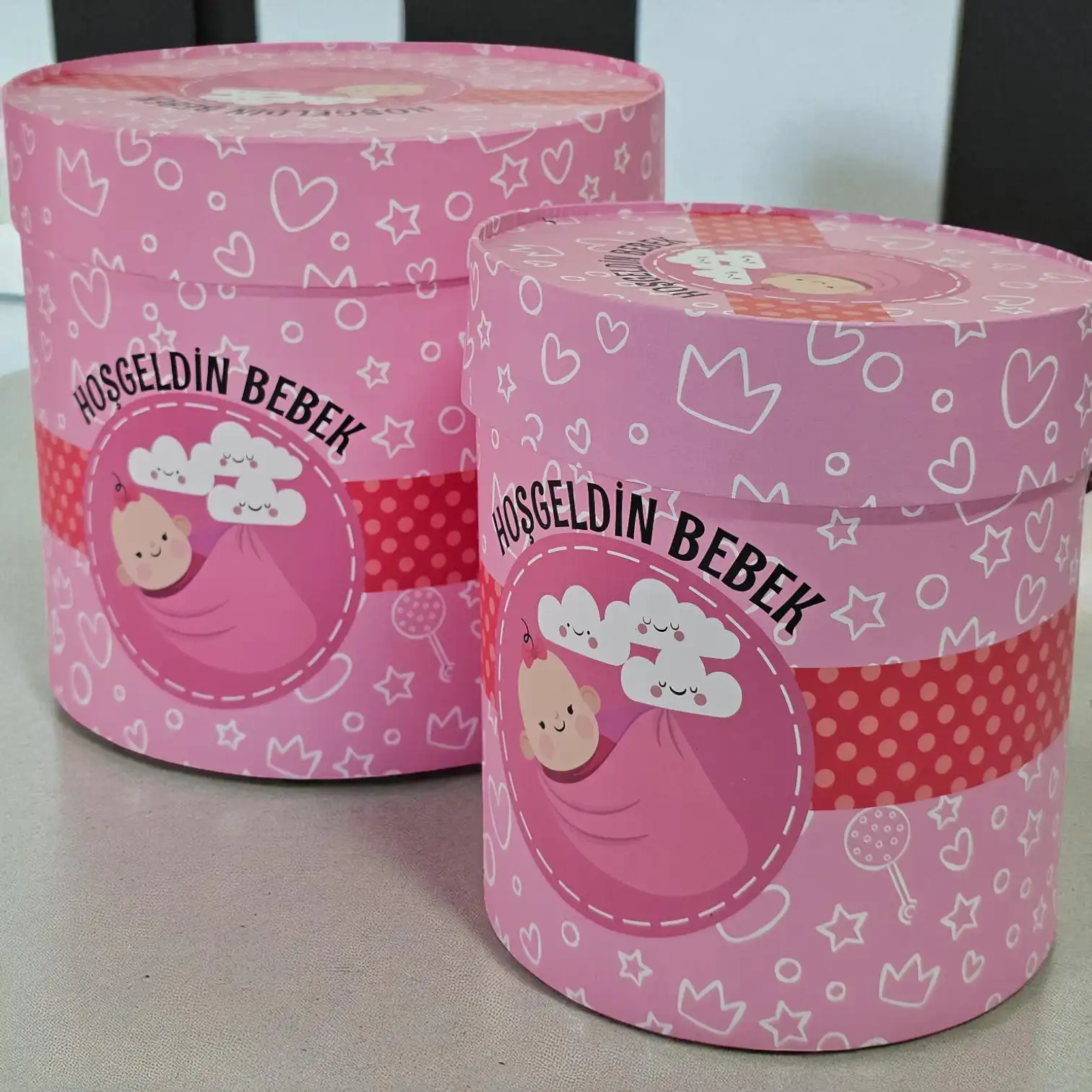 Hoş Geldin Bebek Çiçek Kutusu 2 Boy - Pembe