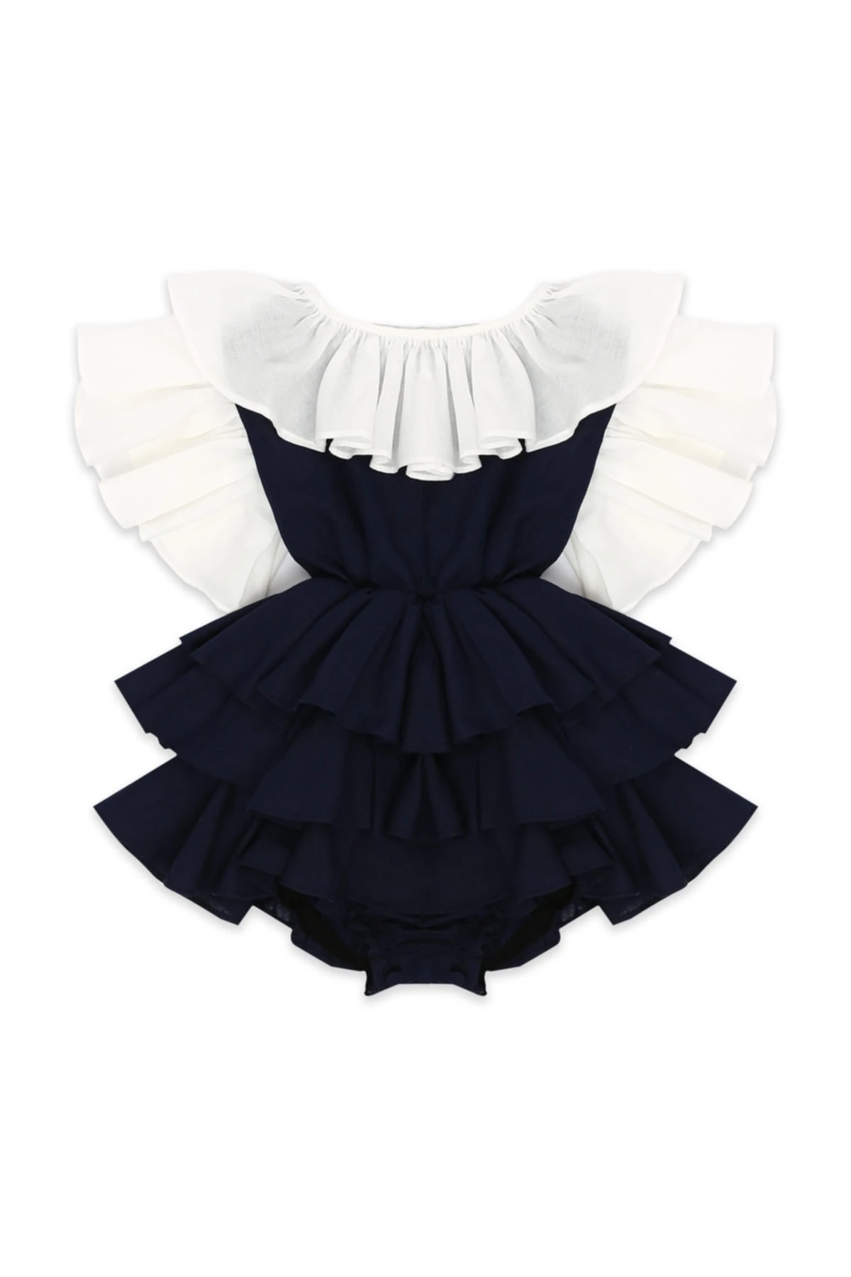 Kız Çocuk Kat Kat Fırfırlı Elbise - Lacivert