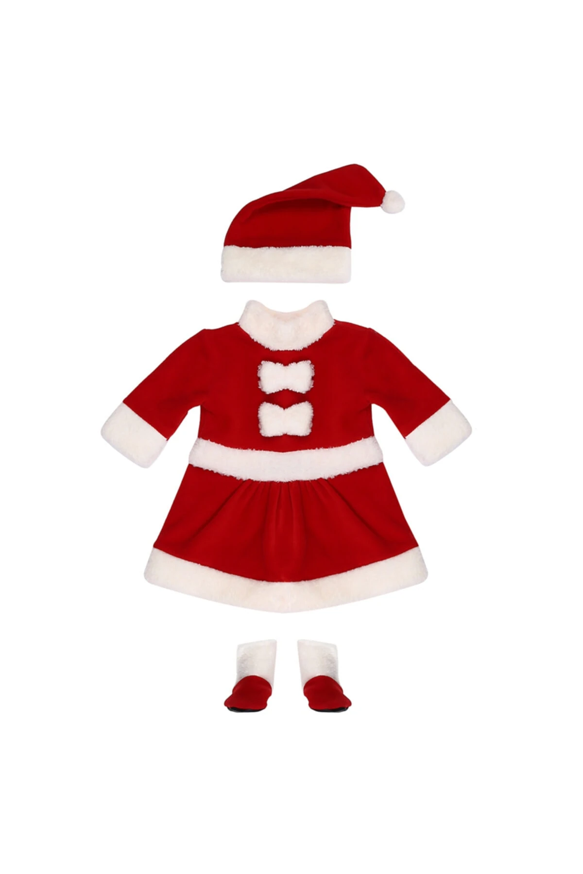 Kız Bebek Noel Elbise Çıtçıtlı Patikli Şapkalı Yılbaşı Kostümü