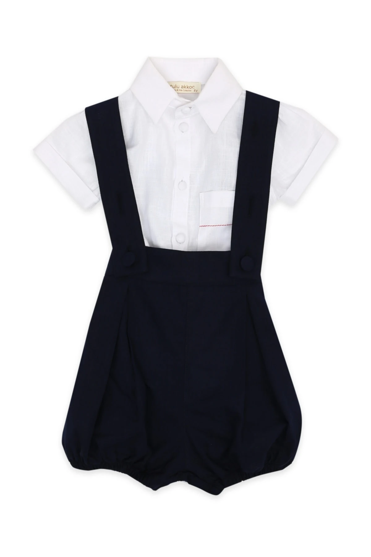2'li Takım Beyaz Gömlek-Lacivert Askılı Şort