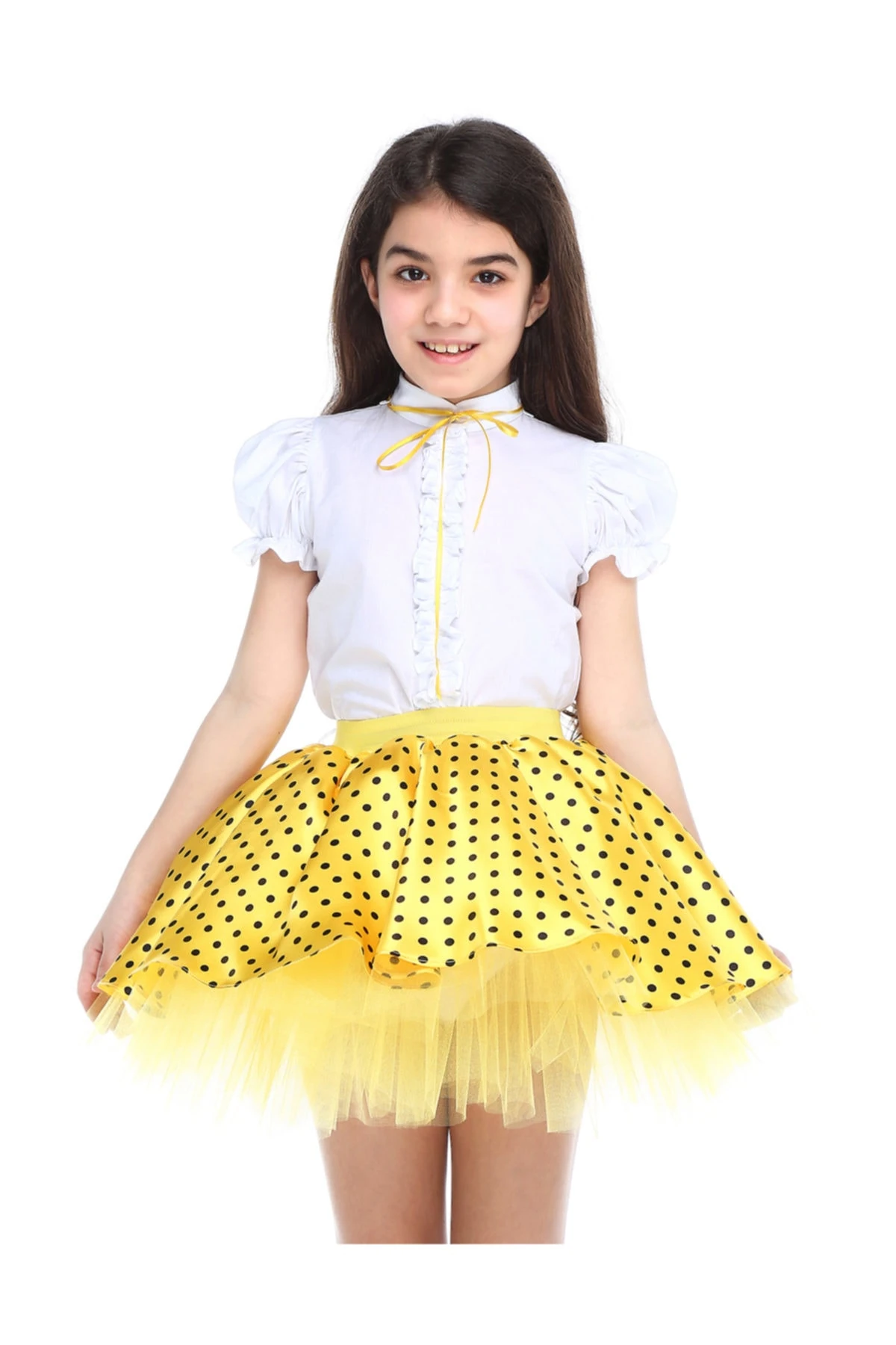 Tütü Etek- Gömlek Takım (saten Sarı-siyah Puantiyeli)
