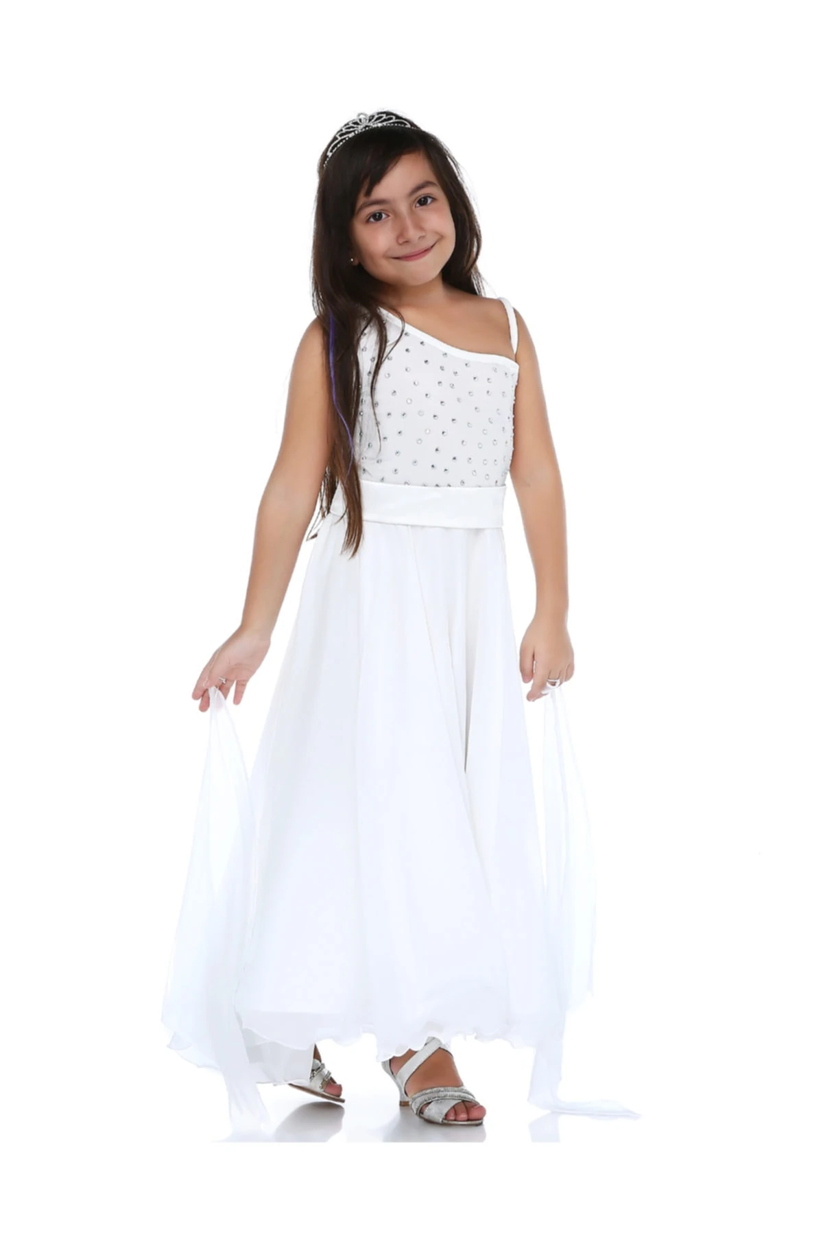 Beyaz Taşlı Elbise