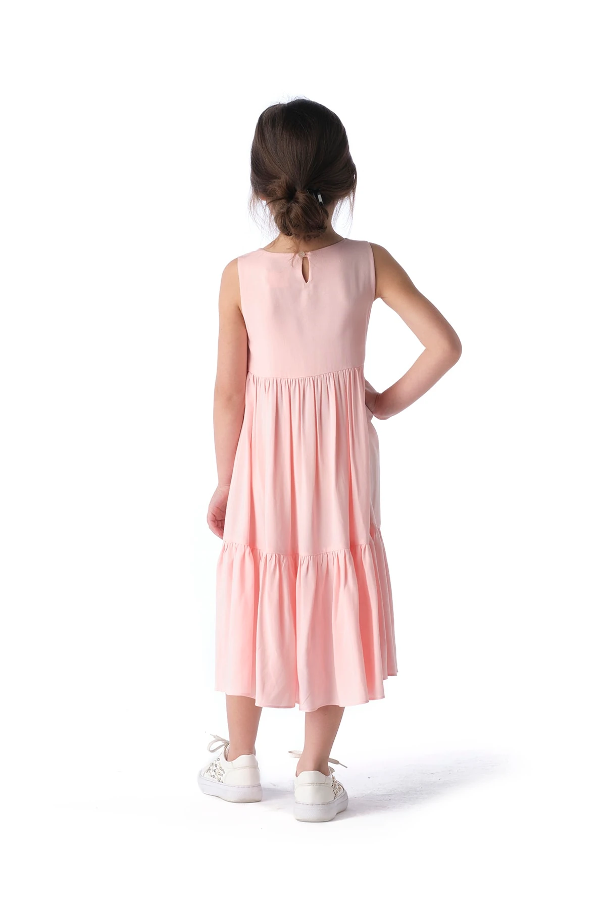Kız Çocuk Pembe Sıfır Kollu Yazlık Elbise Tak21e117a