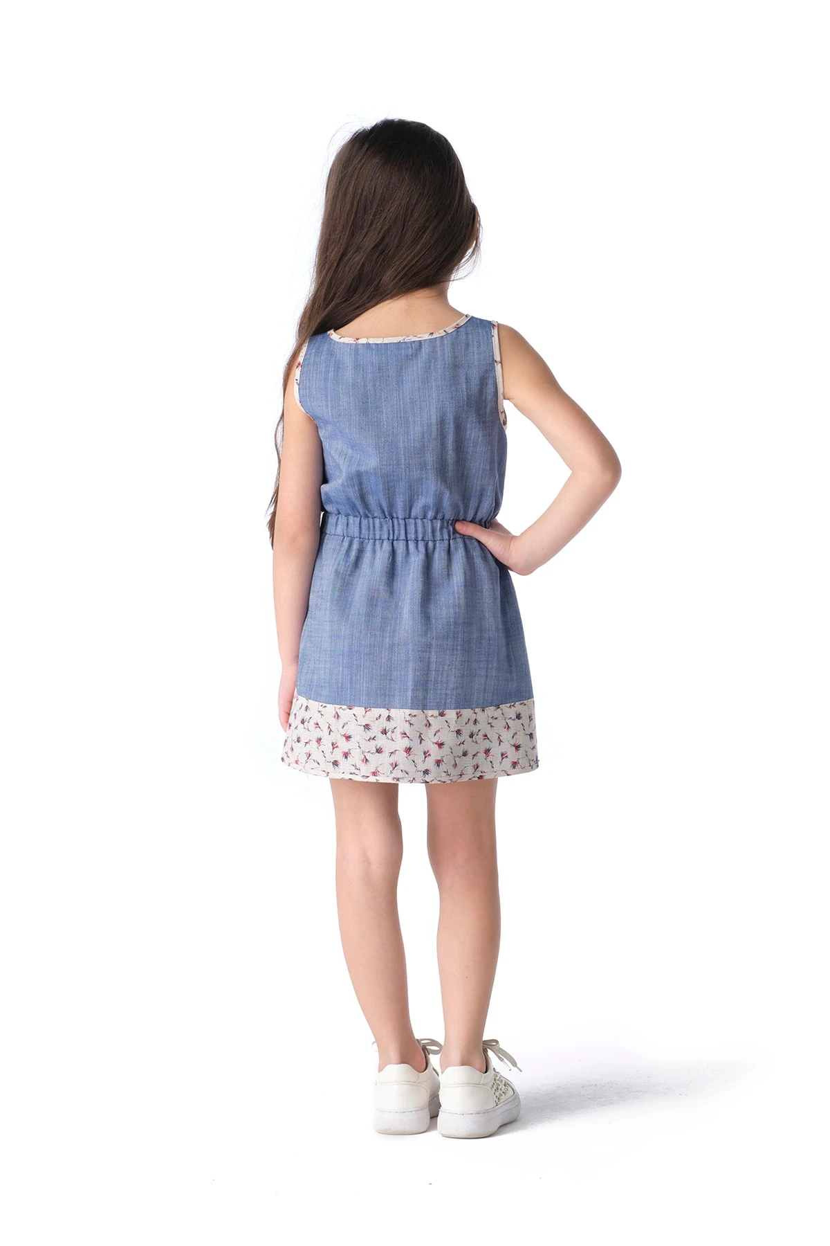 Kız Çocuk Mavi Cepli Sıfır Kol Yazlık Elbise Tak21e109a