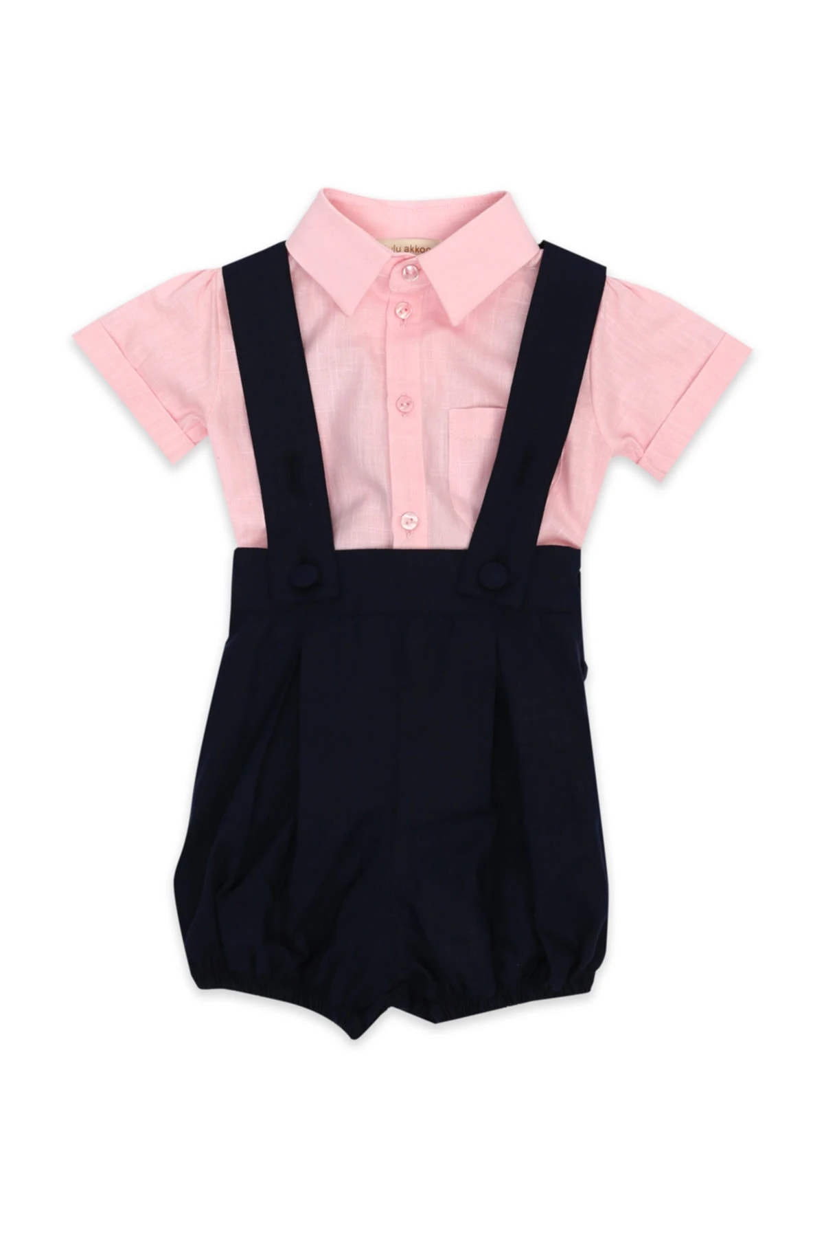 2'li Takım Pembe Gömlek-Lacivert Askılı Şort