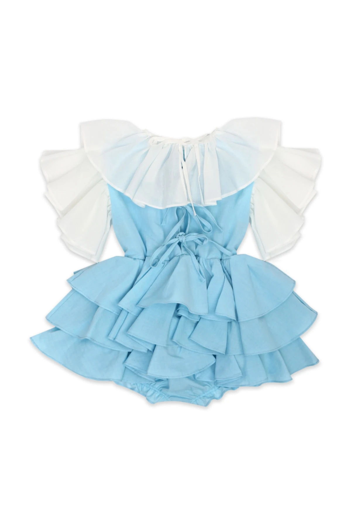 Kız Çocuk Mavi Kat Kat Fırfırlı Elbise