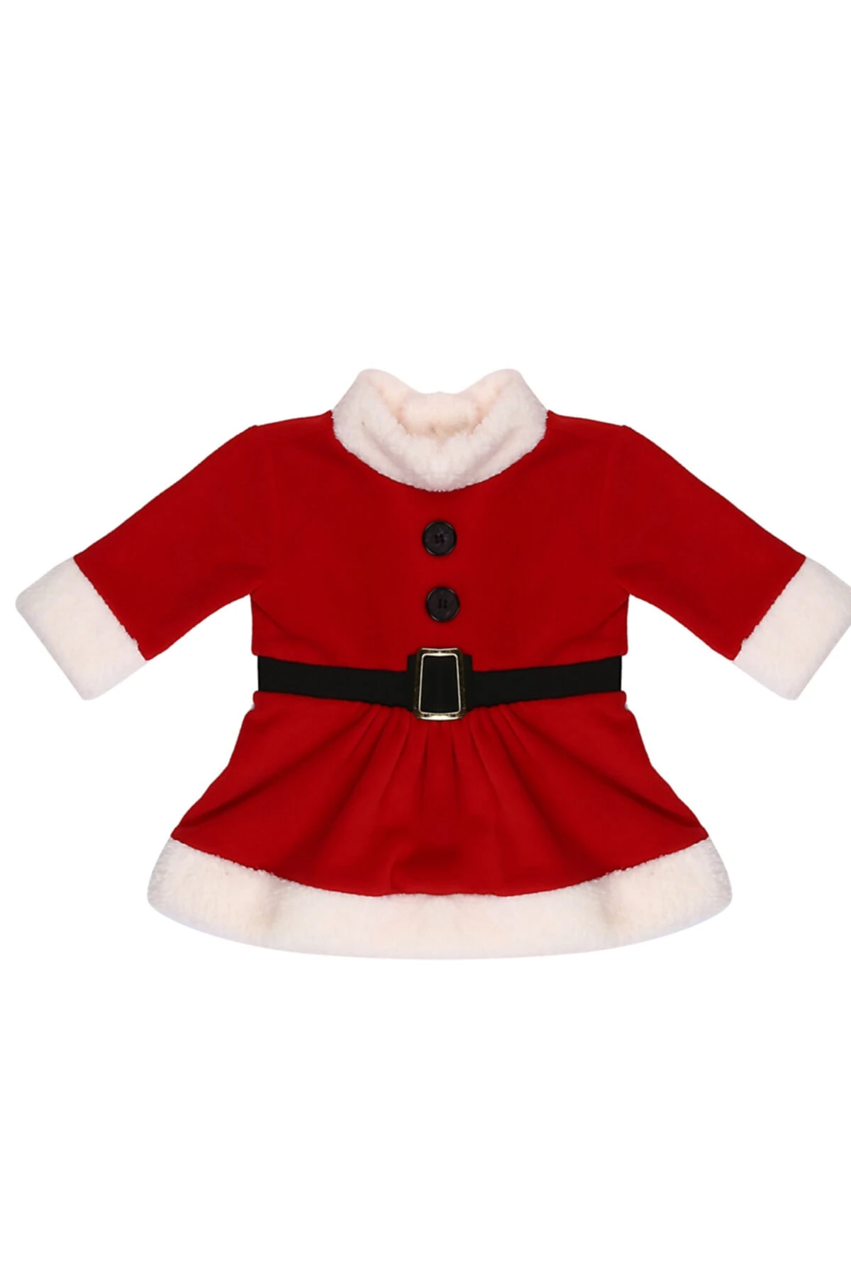 Kız Bebek Noel Elbise Kemerli Çıtçıtlı Patikli Şapkalı Yılbaşı Kostümü