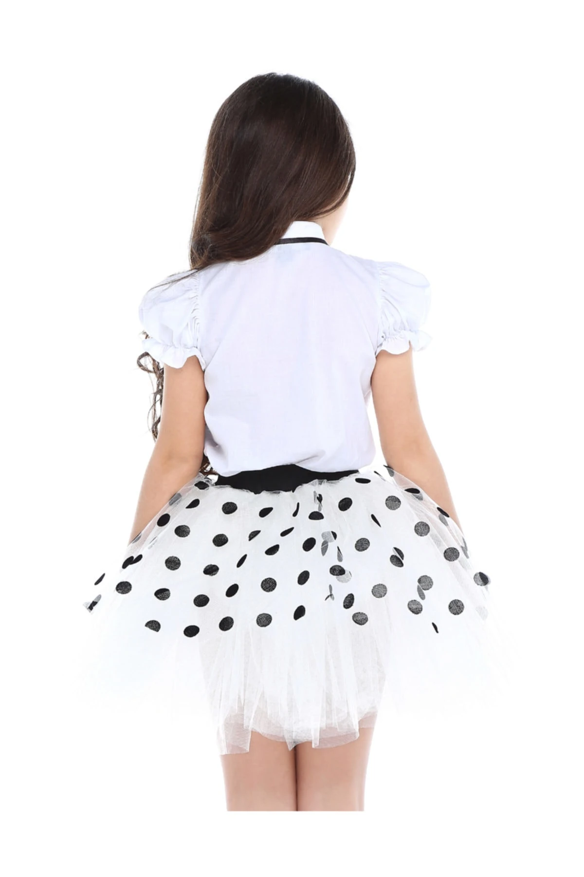 Kız Çocuk Tütü Etek-/Gömlek Takım/ (beyaz-siyah Puantiyeli)