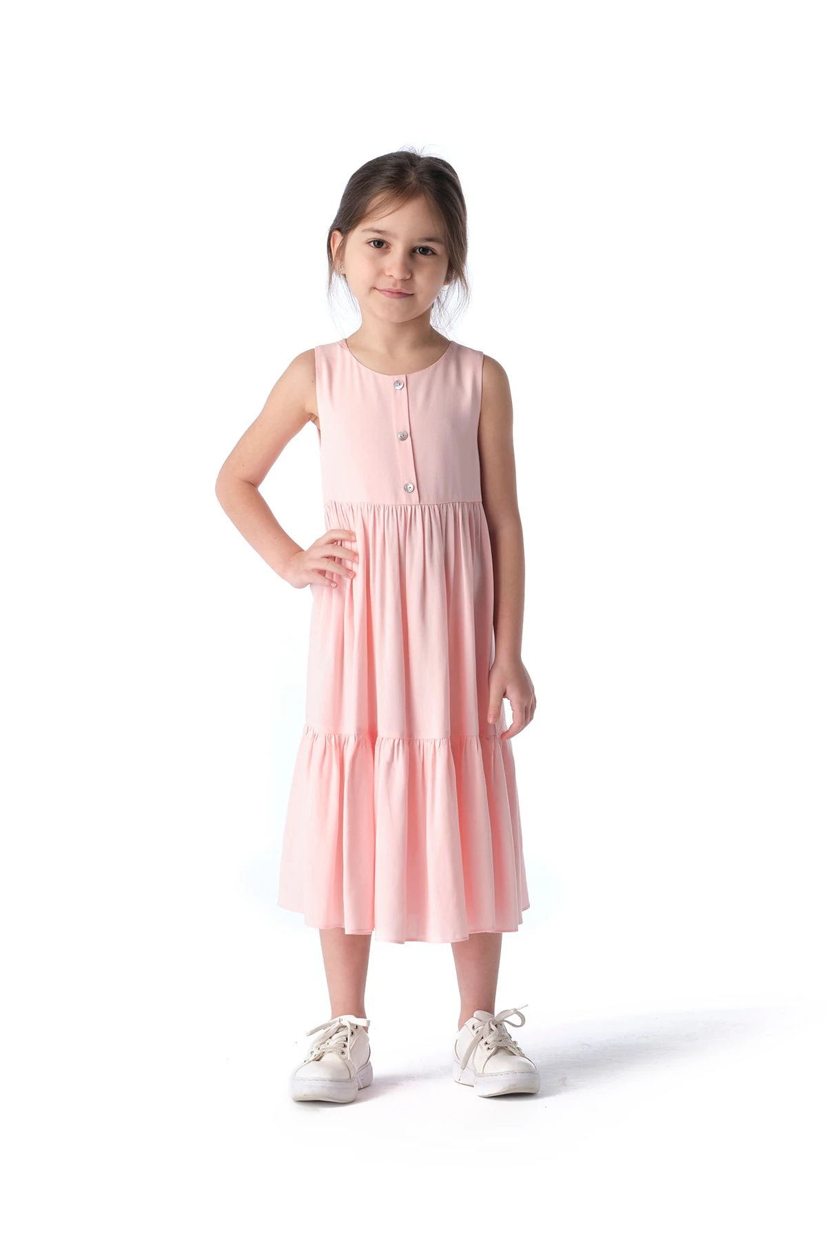 Kız Çocuk Pembe Sıfır Kollu Yazlık Elbise Tak21e117a