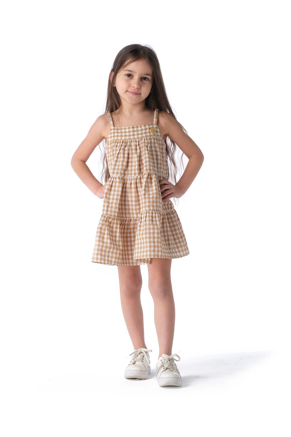 Kız Çocuk Kahverengi Kareli Yazlık Elbise Tak21e108d