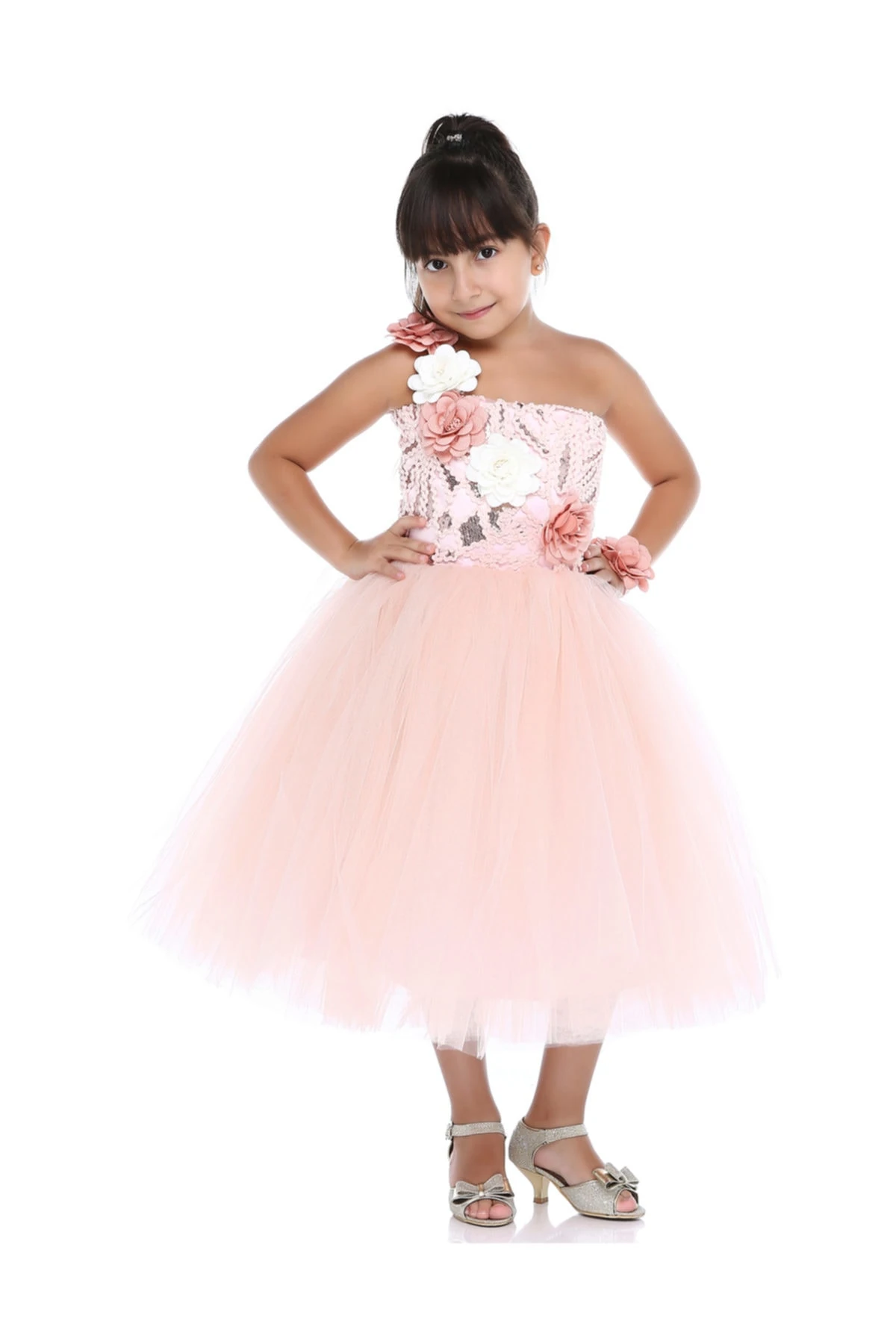 Kız Tütülü Çiçekli Uzun Elbise