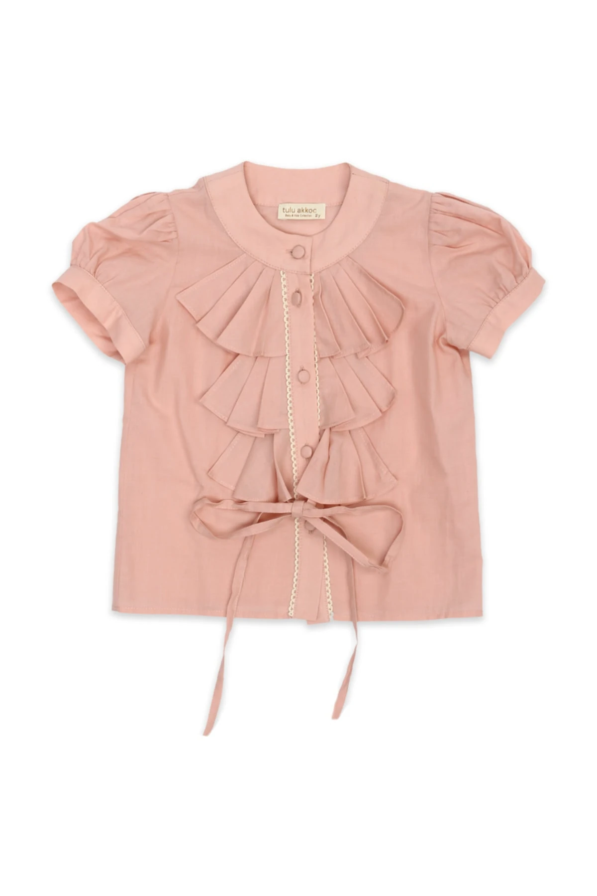 Kız Çocuk Pembe Fırfırlı Bağcıklı Gömlek