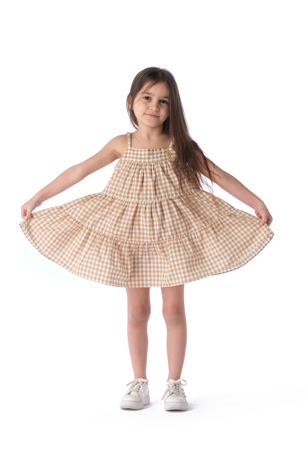 Kız Çocuk Kahverengi Kareli Yazlık Elbise Tak21e108d
