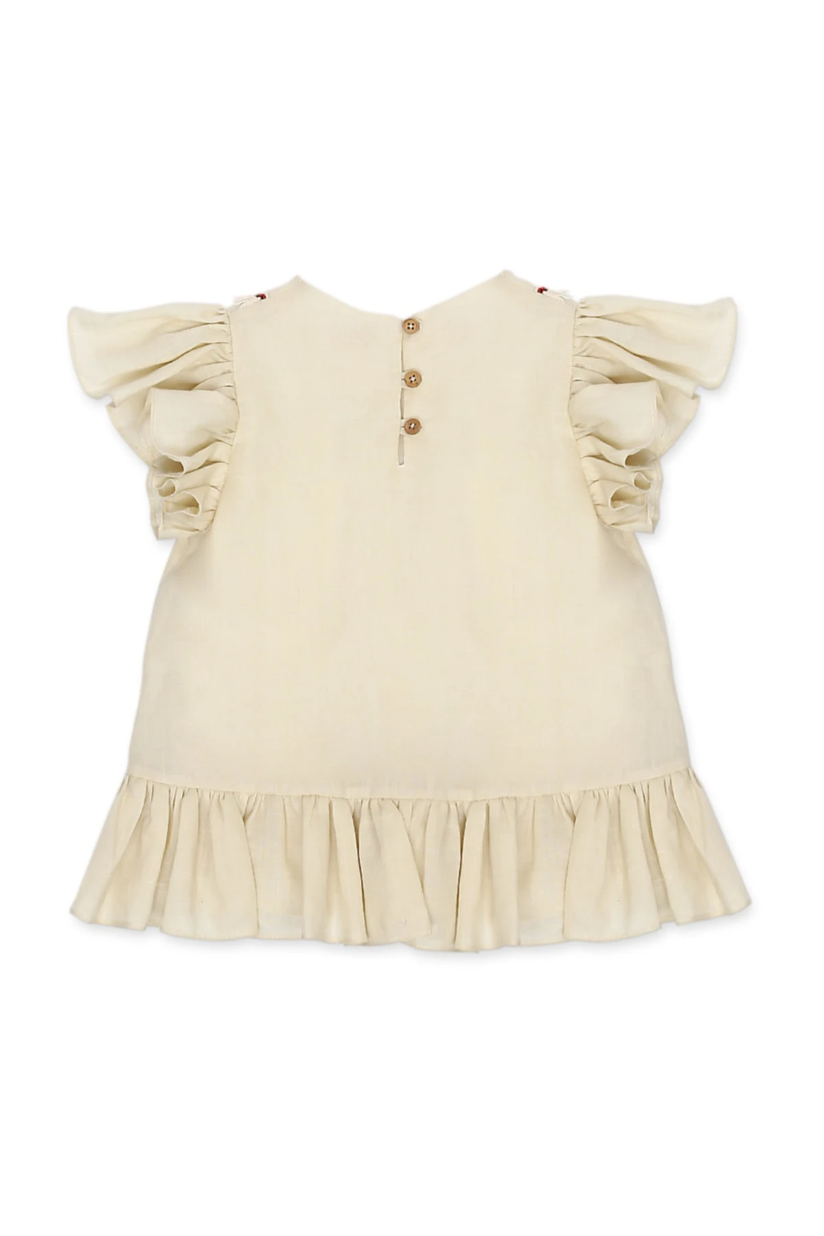 Yaka Detaylı Fırfırlı Bej Elbise