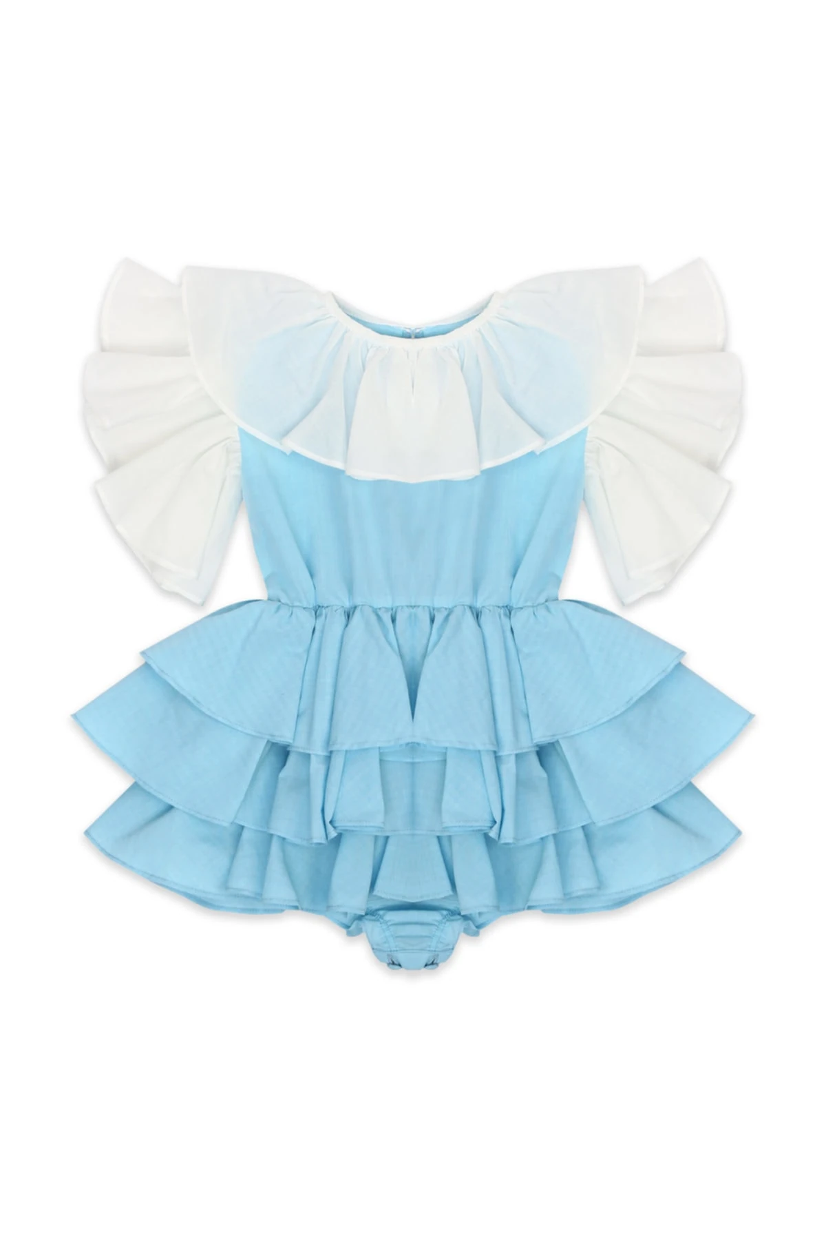 Kız Çocuk Mavi Kat Kat Fırfırlı Elbise